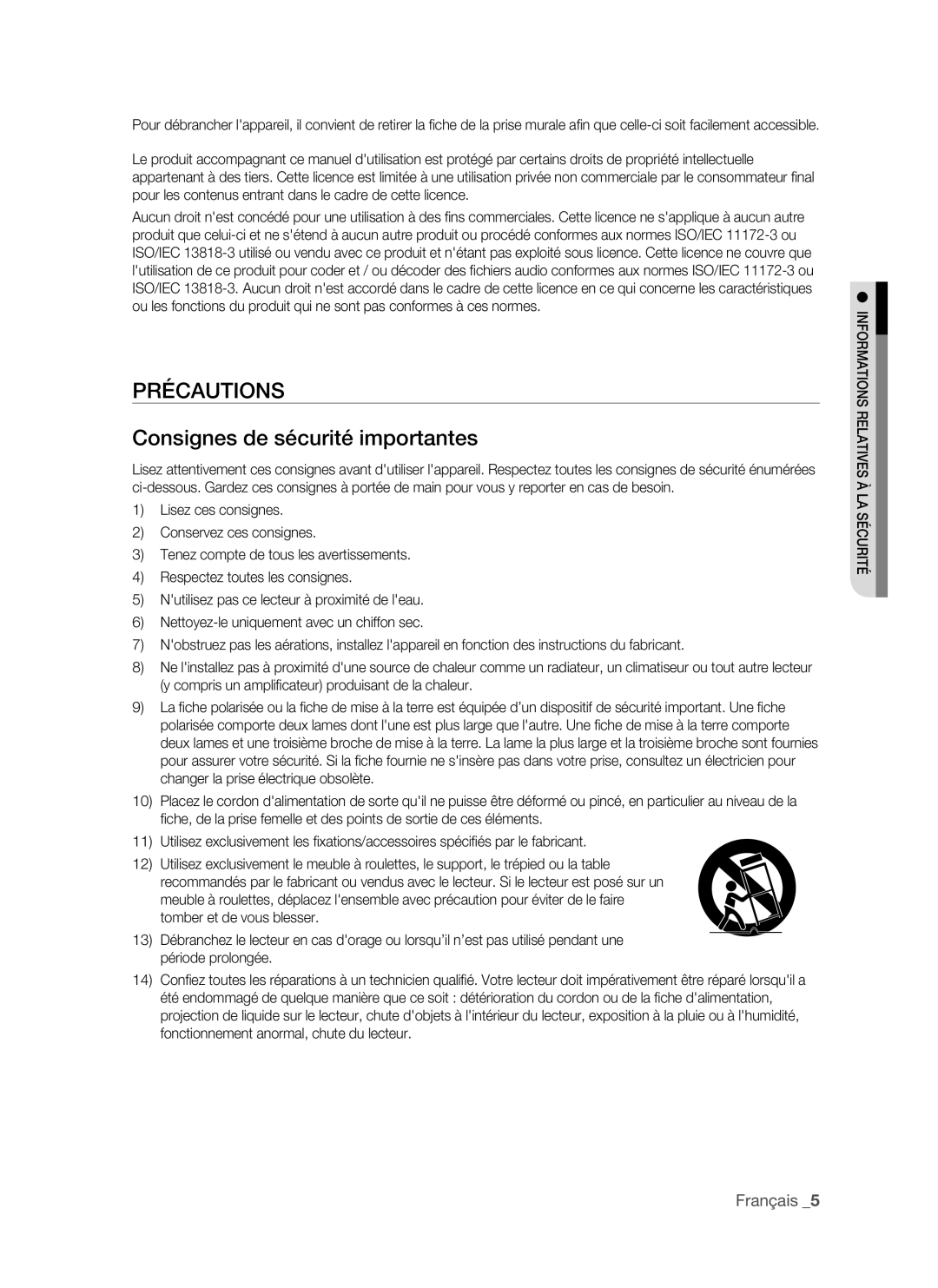 Samsung BD-P1500/UMG, BD-P1500/MEA manual Précautions Consignes de sécurité importantes, Français  