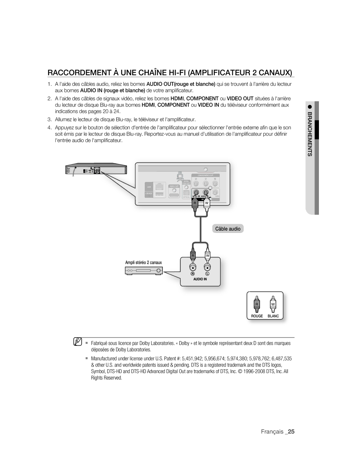 Samsung BD-P1500/UMG, BD-P1500/MEA manual RACCoRDeMent à Une ChAîne hi-fi AMPLifiCAteUR 2 CAnAUX, Français 2 