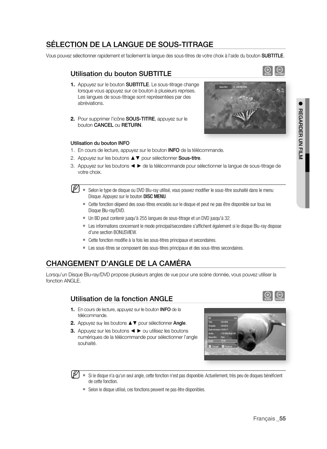 Samsung BD-P1500/UMG, BD-P1500/MEA manual SéLeCtion De LA LAngUe De SoUS-titRAge, ChAngeMent DAngLe De LA CAMéRA 