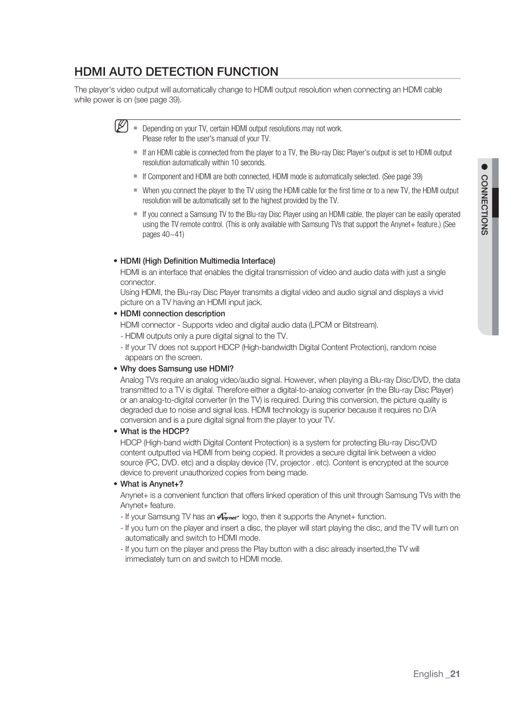 Samsung BD-P1500/UMG, BD-P1500/MEA manual Hdmi Auto Detection Function, What is the HDCP? 