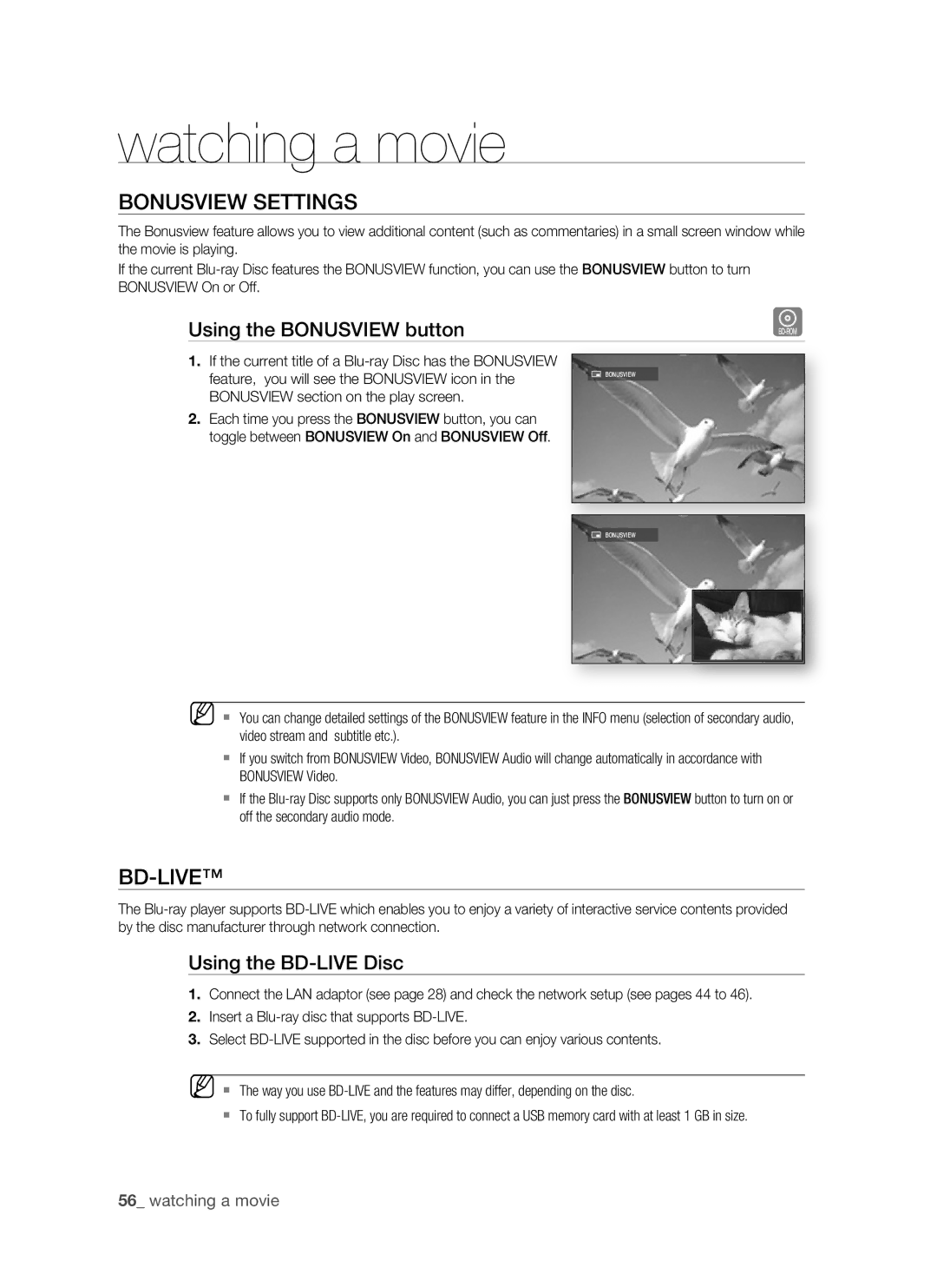 Samsung BD-P1500/MEA, BD-P1500/UMG manual BOnUSViEW SETTingS, Using the BOnUSViEW button, Using the BD-LiVE Disc 