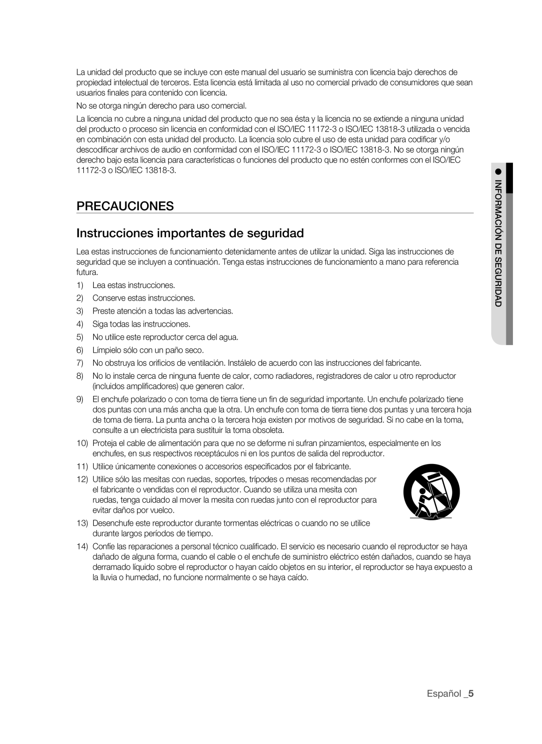 Samsung BD-P1500/MEA manual Precauciones Instrucciones importantes de seguridad, Español , Da rid egus nódeci rmao Inf 