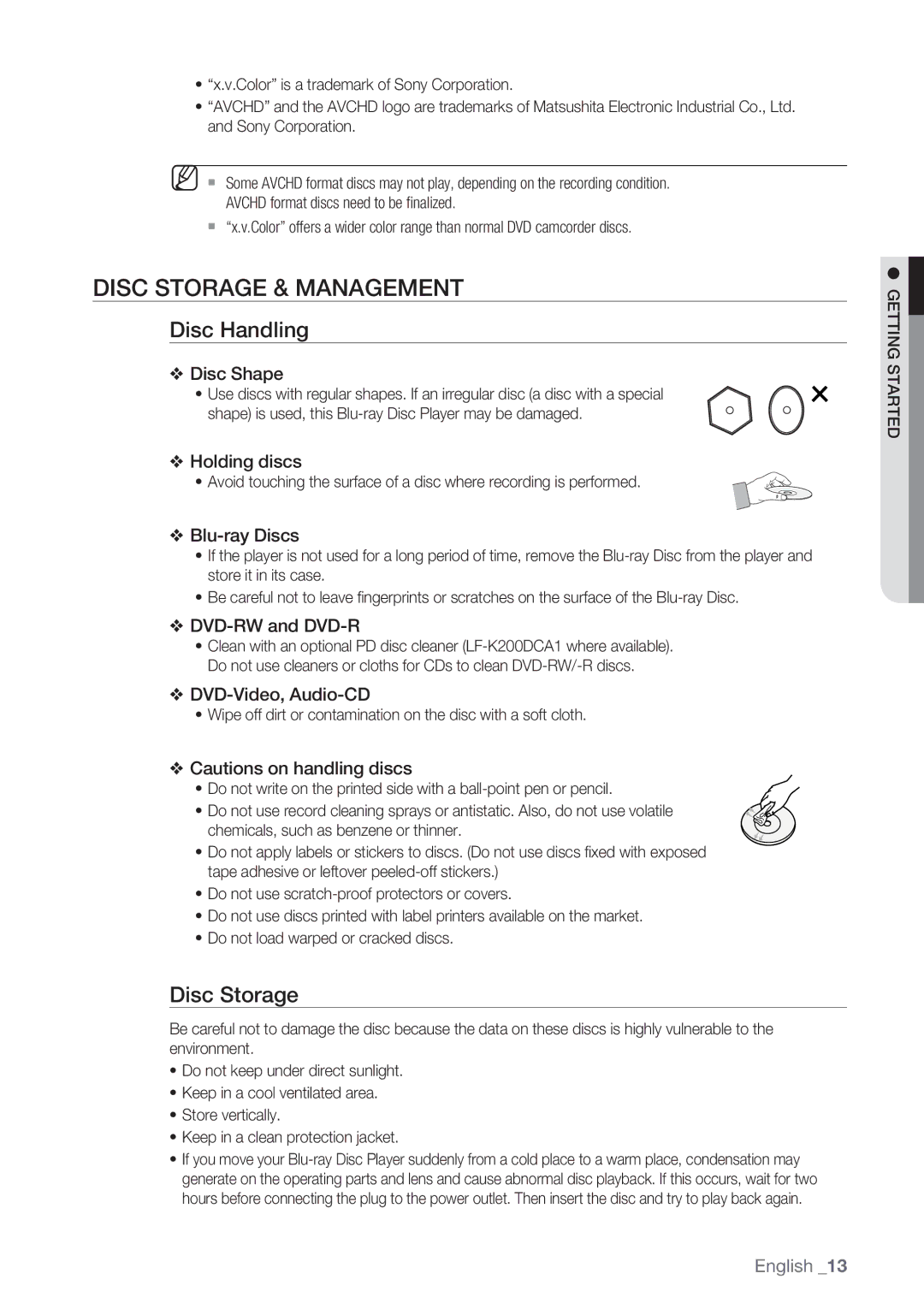 Samsung BD-P1500/SAM manual Disc Storage & Management, Disc Handling 