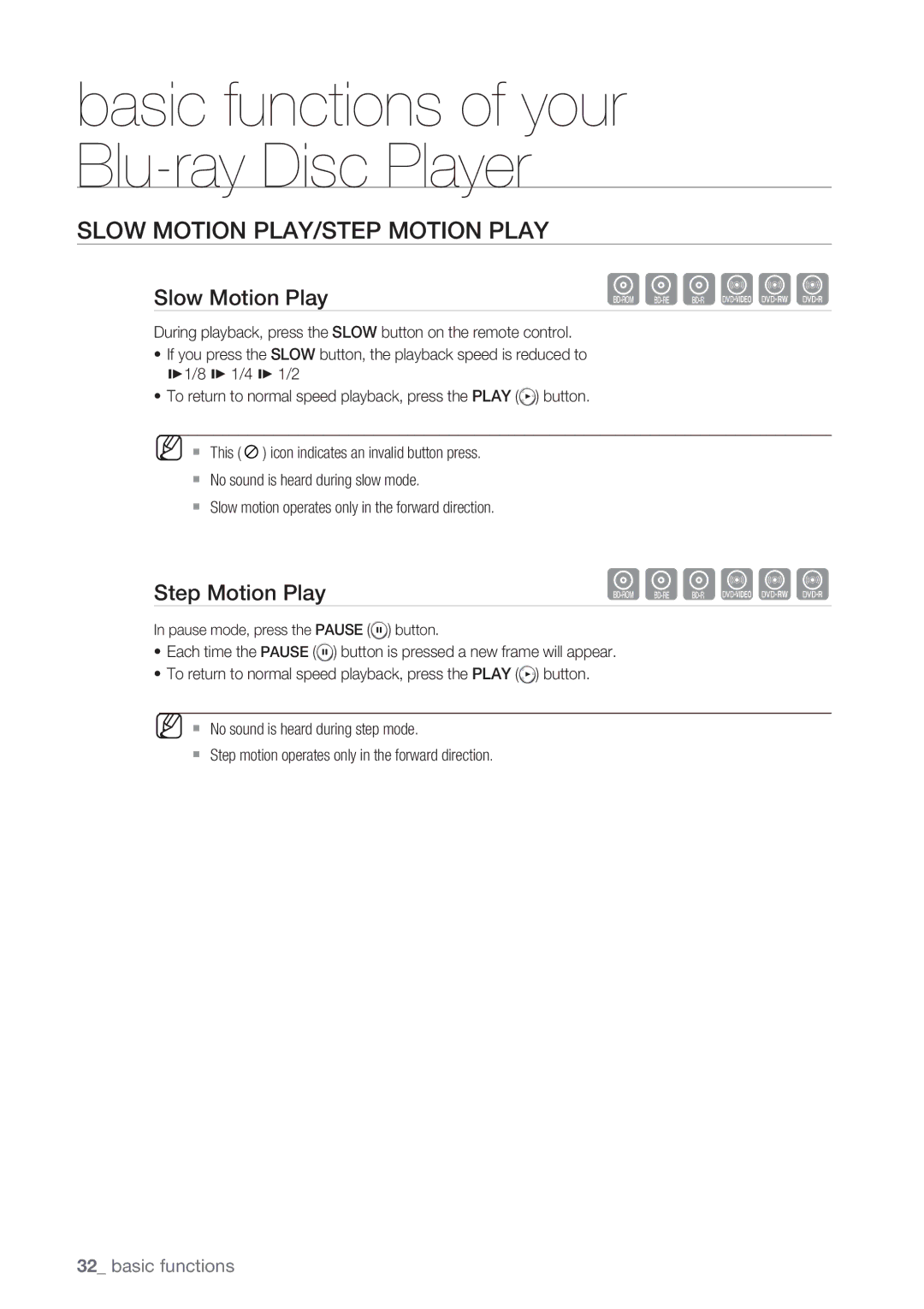 Samsung BD-P1500/SAM manual Slow Motion Play/Step Motion Play 