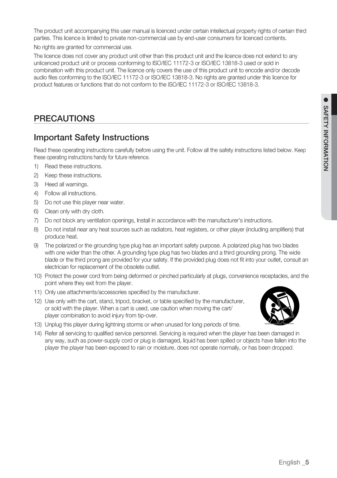 Samsung BD-P1500/SAM manual Precautions Important Safety Instructions, No rights are granted for commercial use 