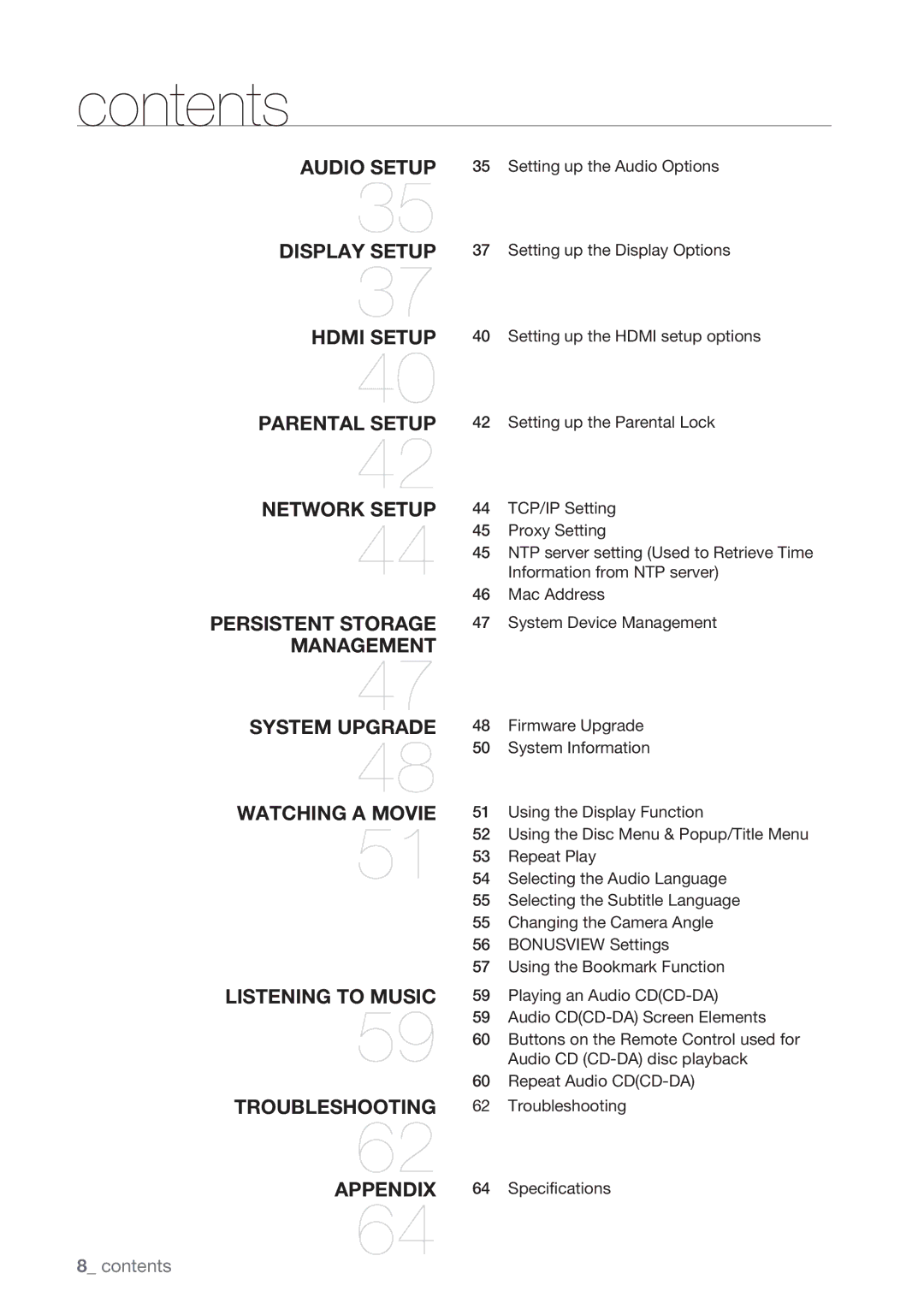 Samsung BD-P1500/SAM manual  contents 