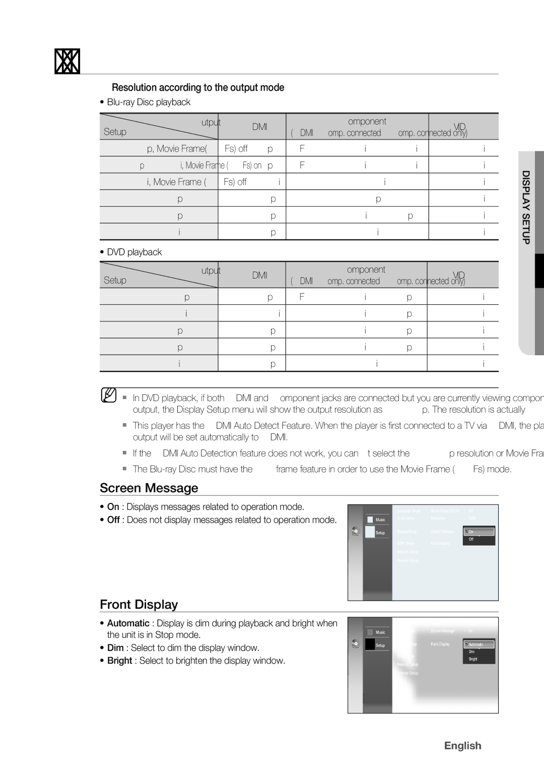 Samsung BD-P1500/XEE manual Screen Message, Front Display 