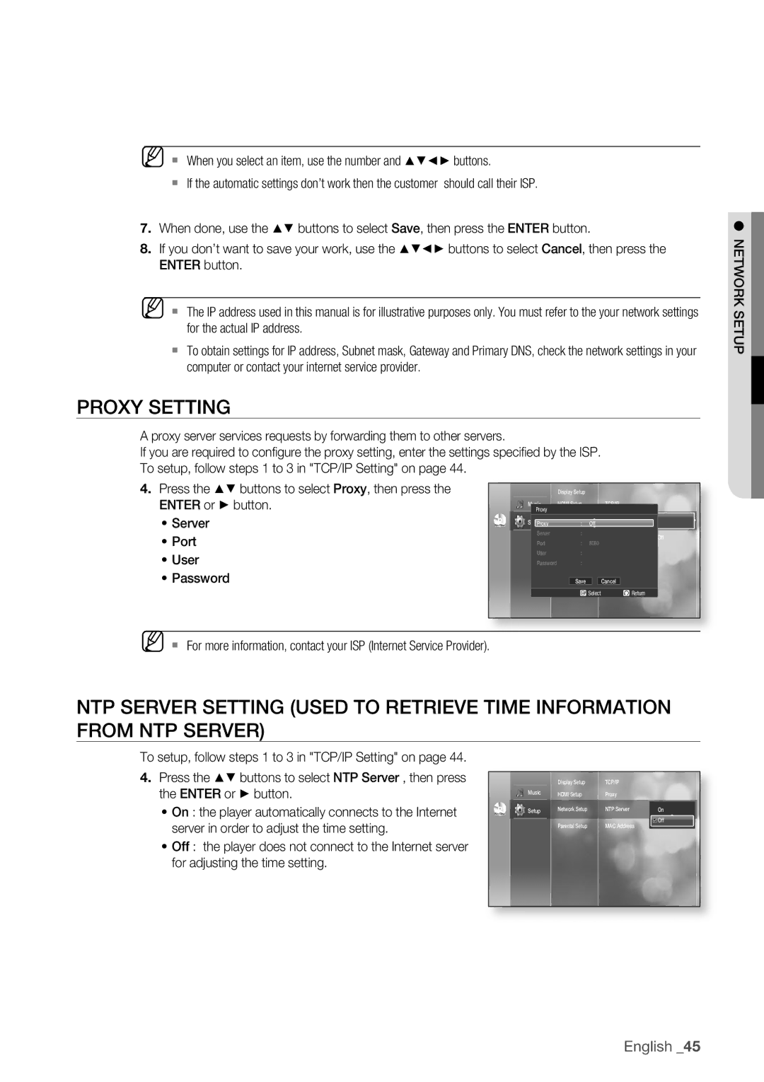 Samsung BD-P1500/XEE manual Proxy Setting 