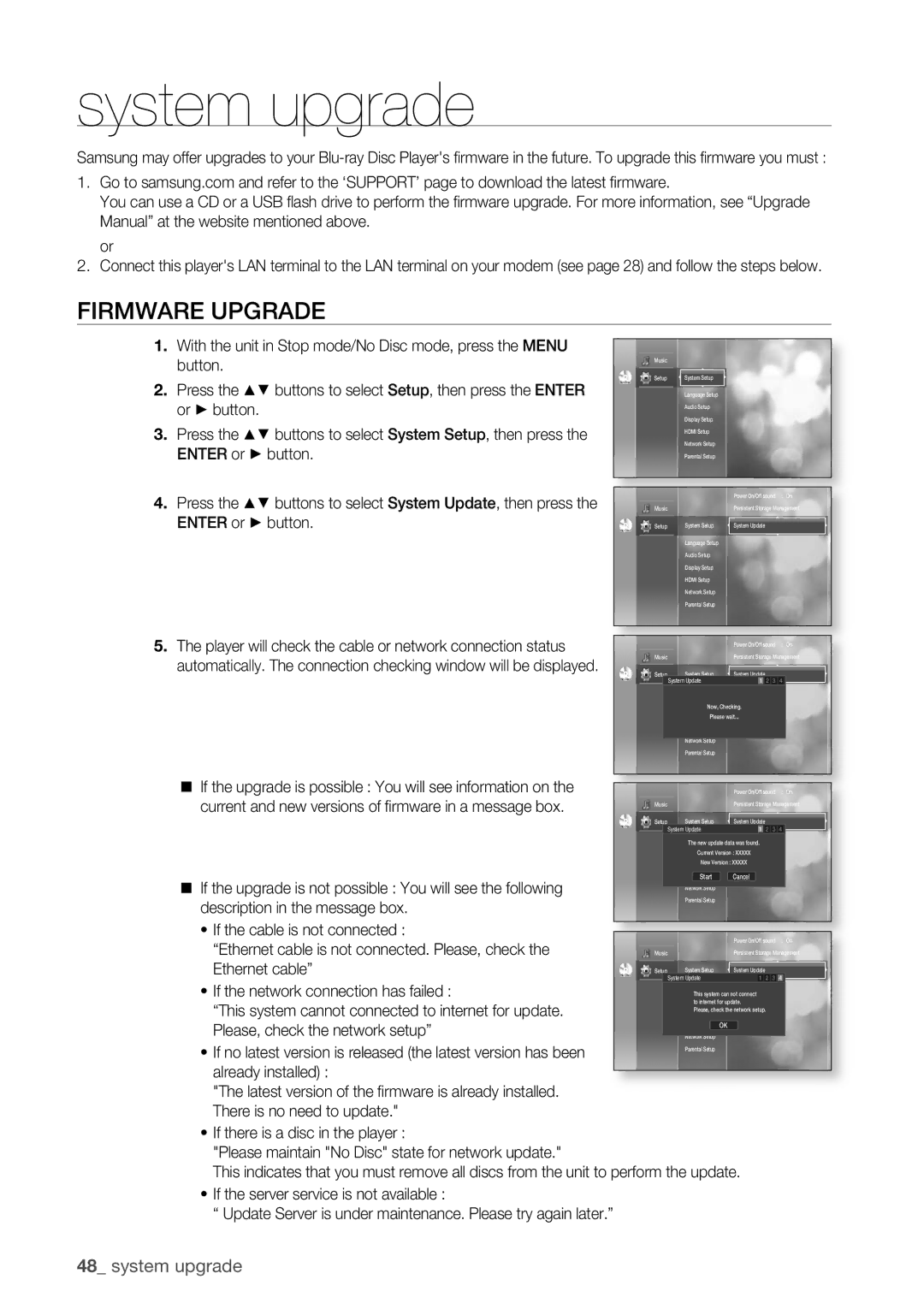 Samsung BD-P1500/XEE manual System upgrade, Firmware Upgrade 