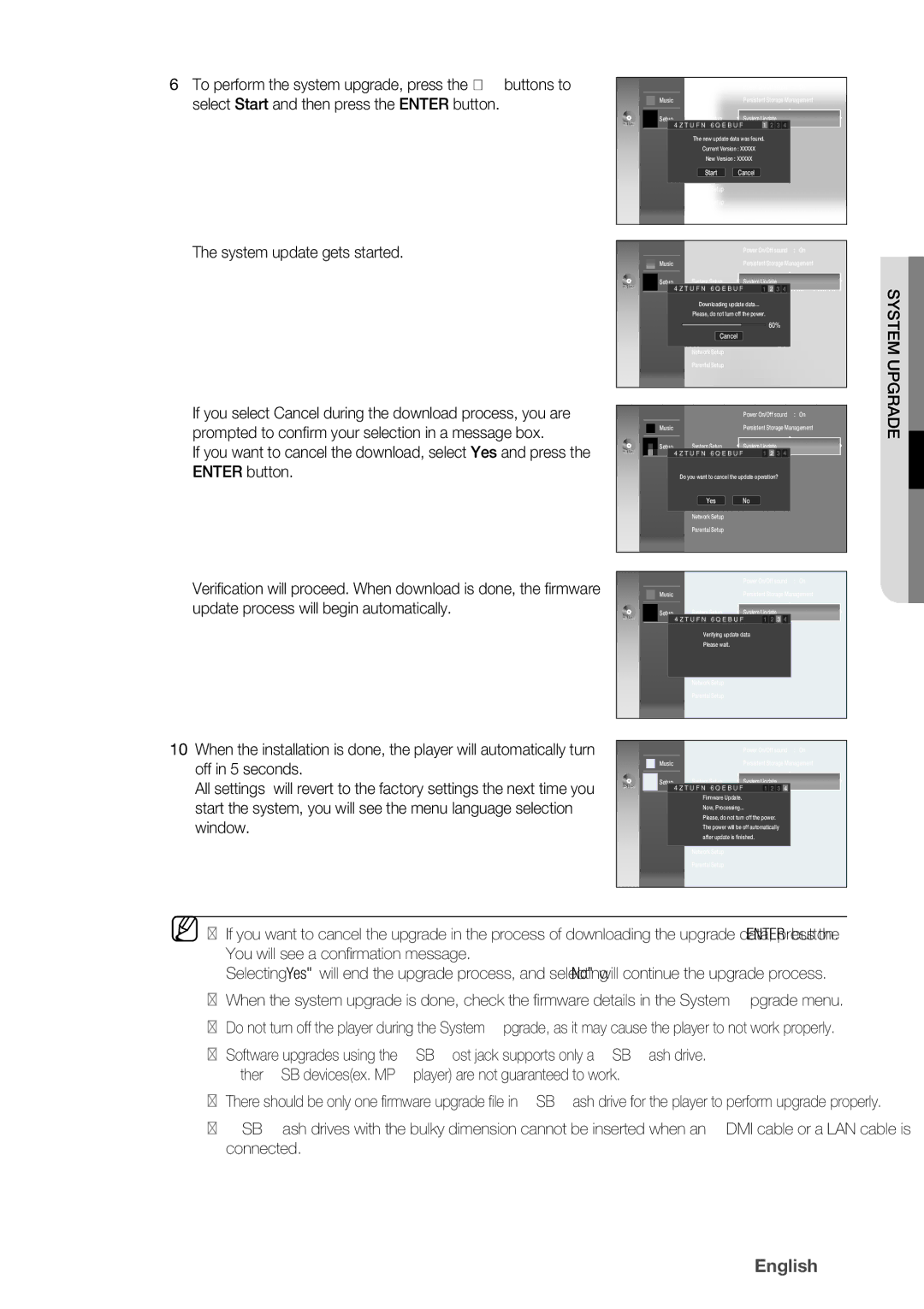 Samsung BD-P1500/XEE manual Setup System Update Language Setup 