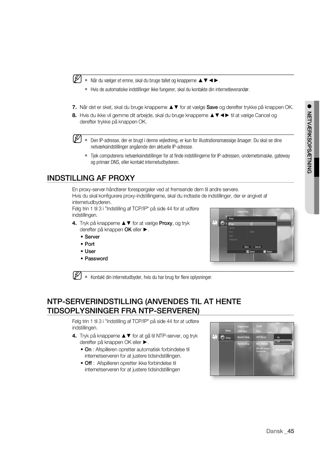 Samsung BD-P1500/XEE manual Indstilling AF Proxy, Netværksopsætning 