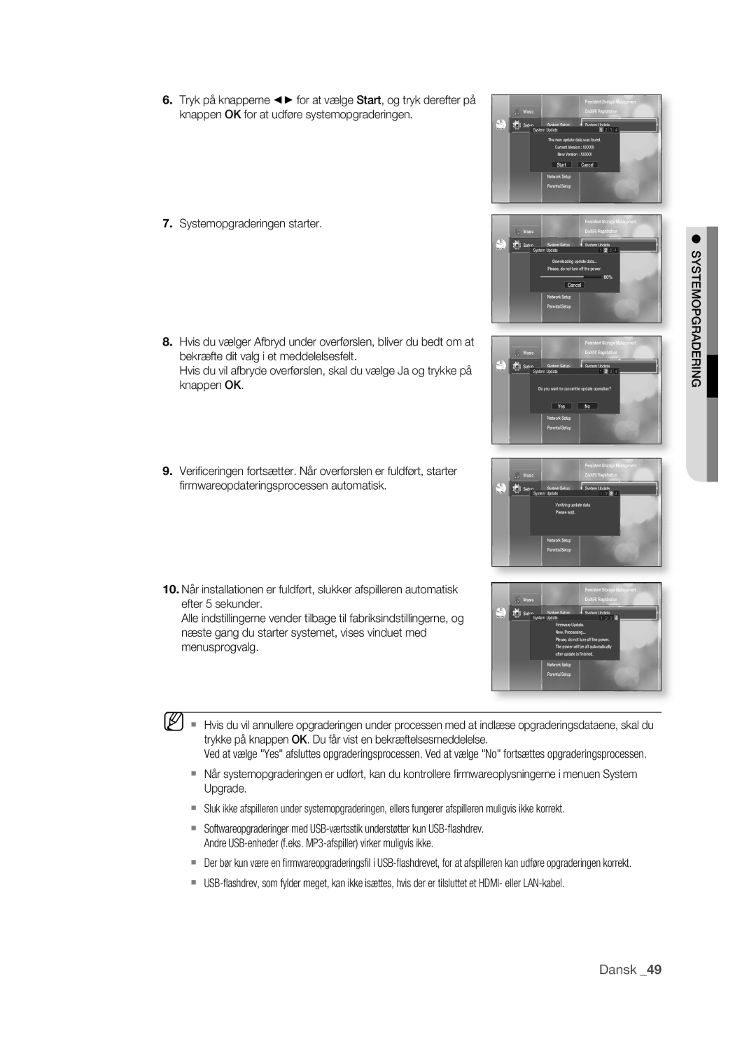 Samsung BD-P1500/XEE manual Systemopgradering 