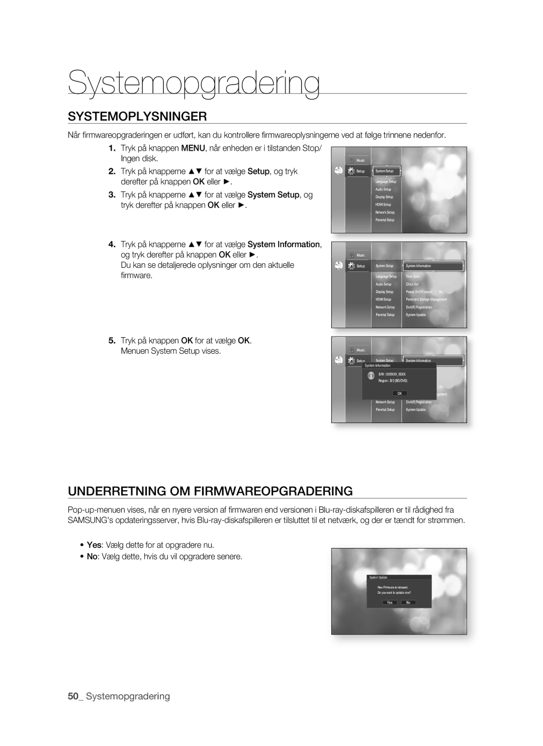 Samsung BD-P1500/XEE manual Systemoplysninger, Underretning OM Firmwareopgradering 