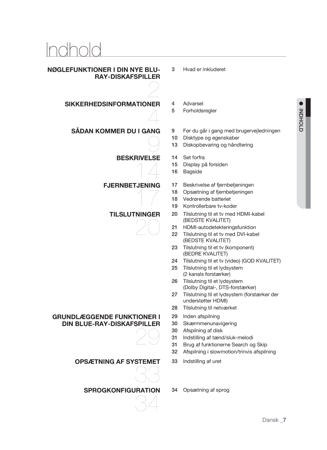 Samsung BD-P1500/XEE manual Indhold, Bedste Kvalitet, Bedre Kvalitet 