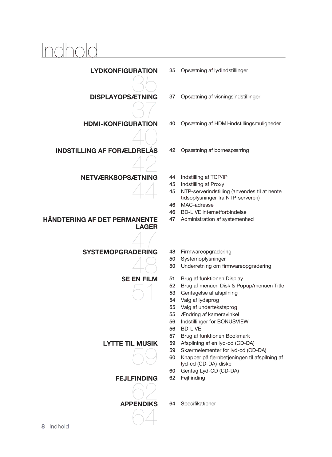 Samsung BD-P1500/XEE manual Indhold, Bd-Live 