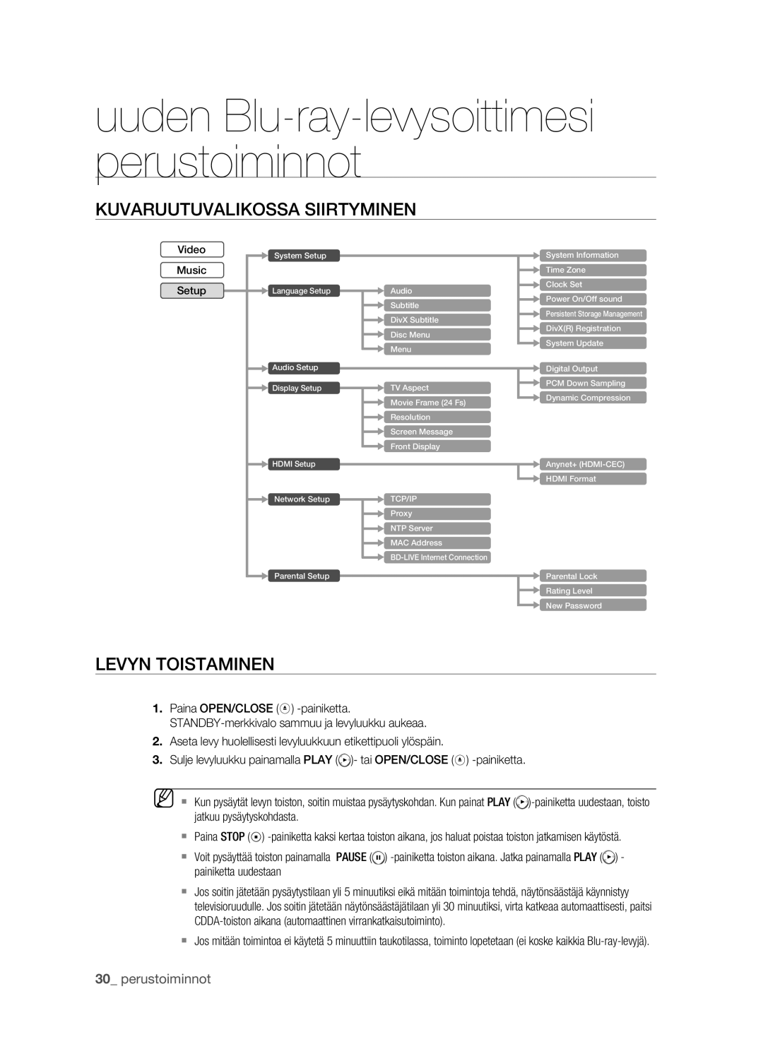 Samsung BD-P1500/XEE manual Kuvaruutuvalikossa Siirtyminen, Levyn Toistaminen 