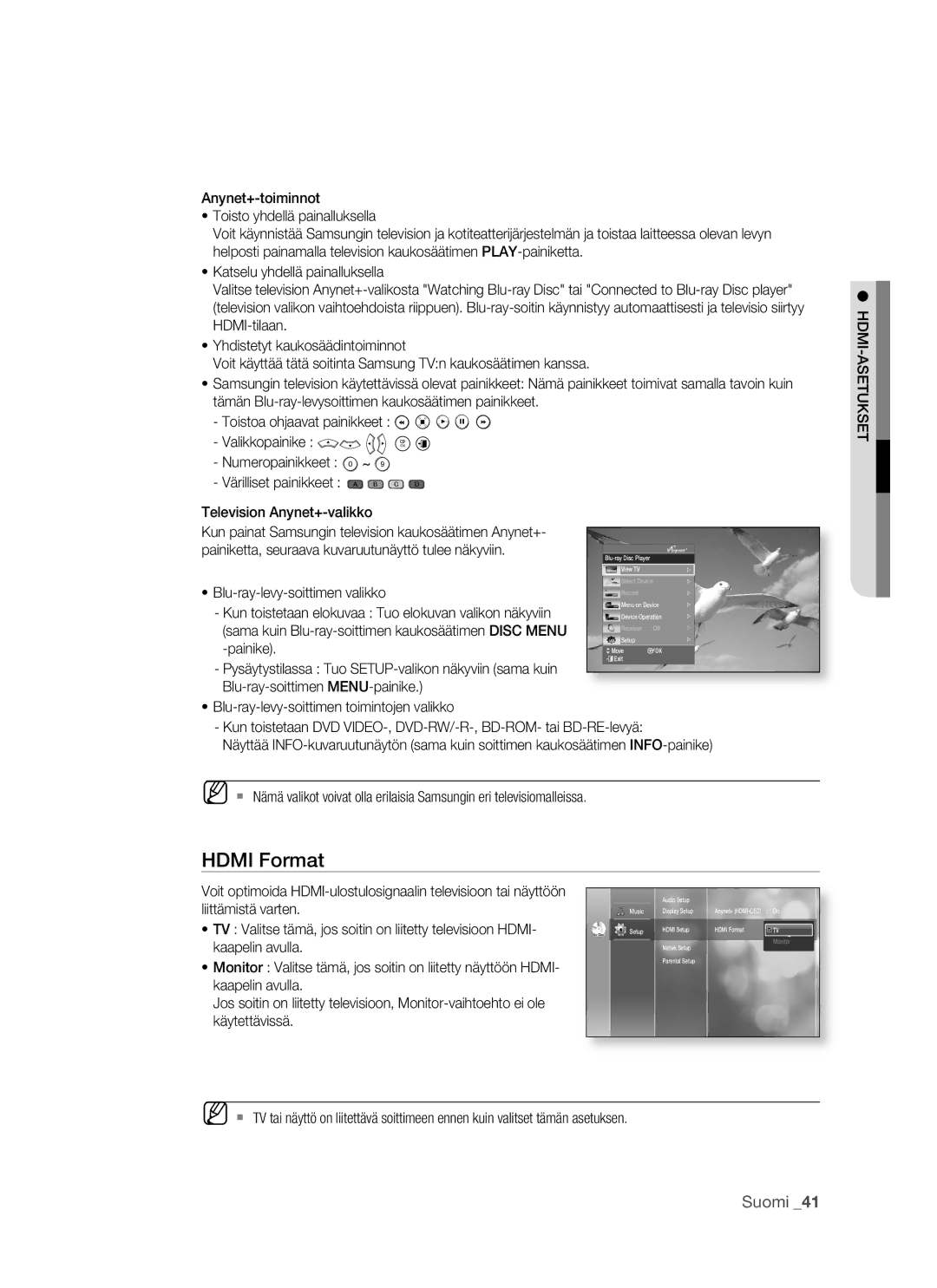 Samsung BD-P1500/XEE manual Hdmi Format, Liittämistä varten, TV Valitse tämä, jos soitin on liitetty televisioon Hdmi 