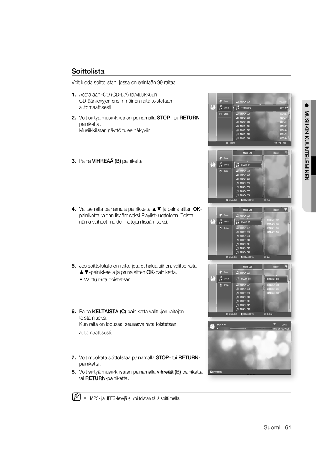 Samsung BD-P1500/XEE manual Soittolista 