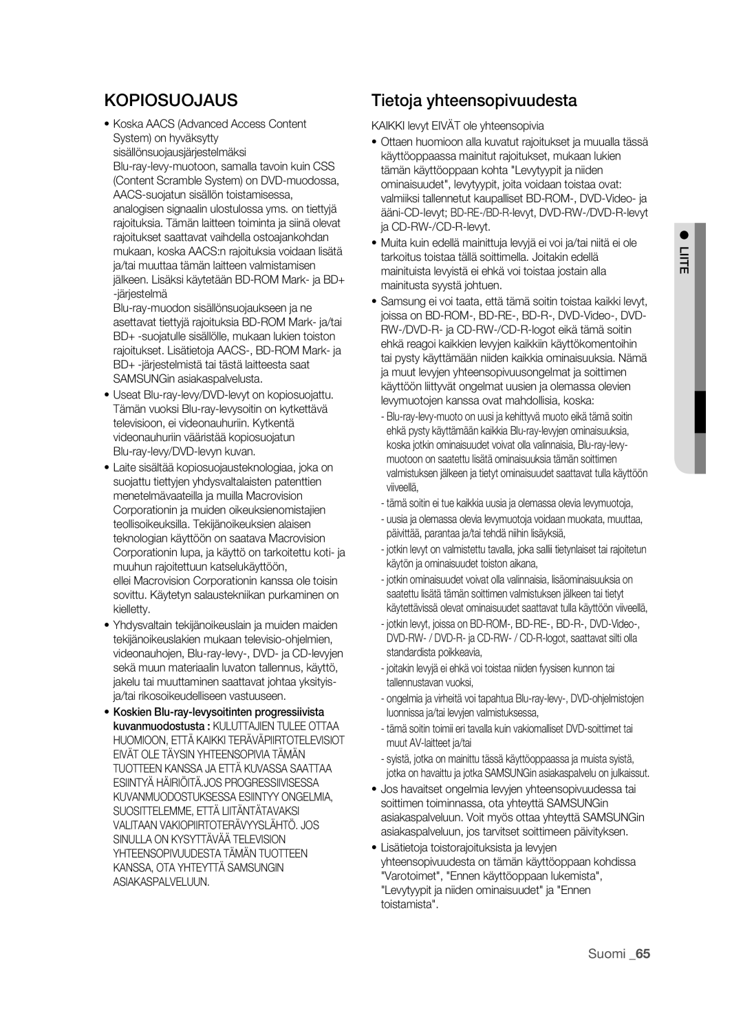 Samsung BD-P1500/XEE manual Kopiosuojaus, Kaikki levyt Eivät ole yhteensopivia, Liite 