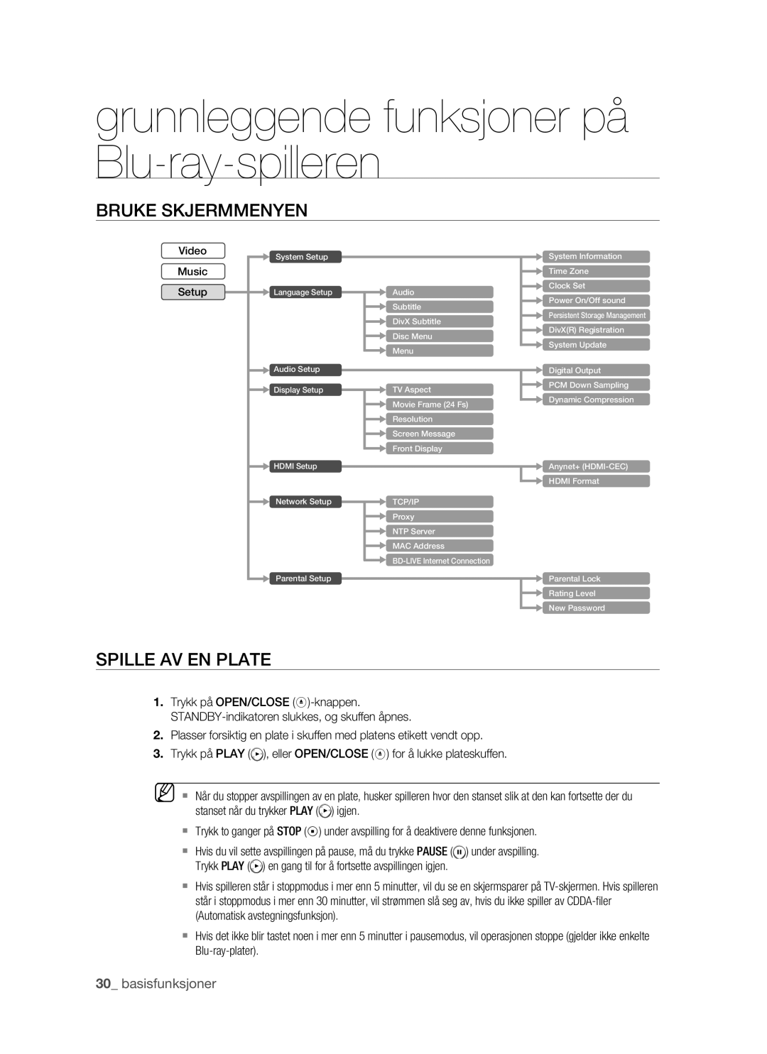 Samsung BD-P1500/XEE manual Bruke Skjermmenyen, Spille AV EN Plate 