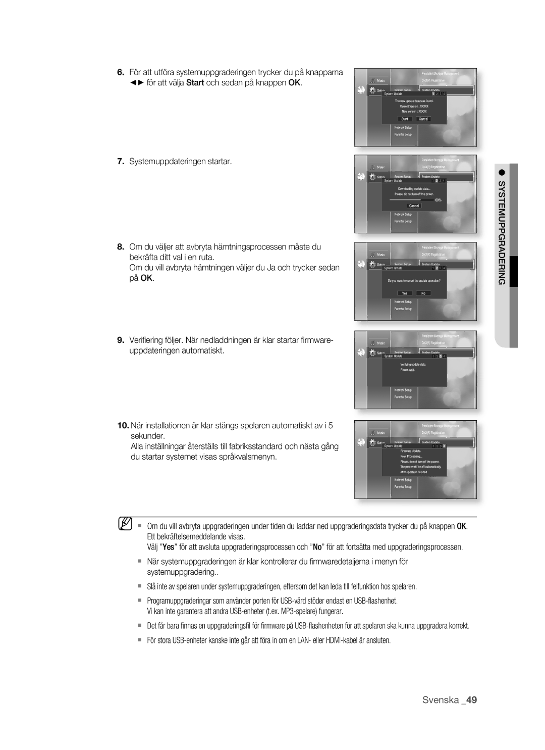 Samsung BD-P1500/XEE manual Systemuppgradering 