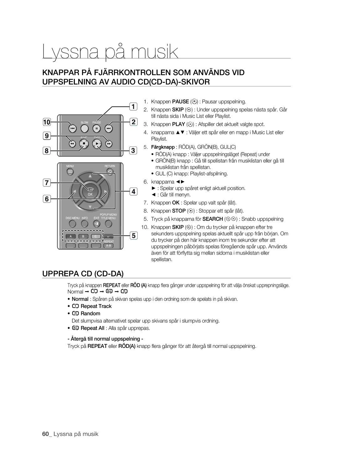 Samsung BD-P1500/XEE manual Lyssna på musik 