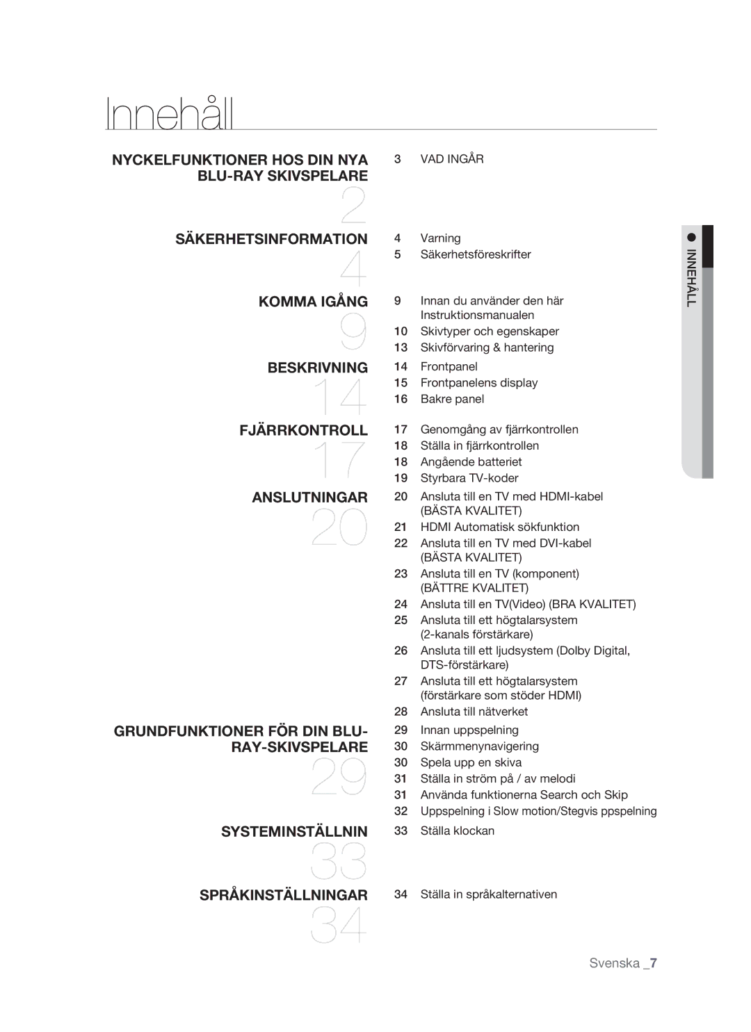 Samsung BD-P1500/XEE manual Innehåll, VAD Ingår, Bästa Kvalitet, Bättre Kvalitet 