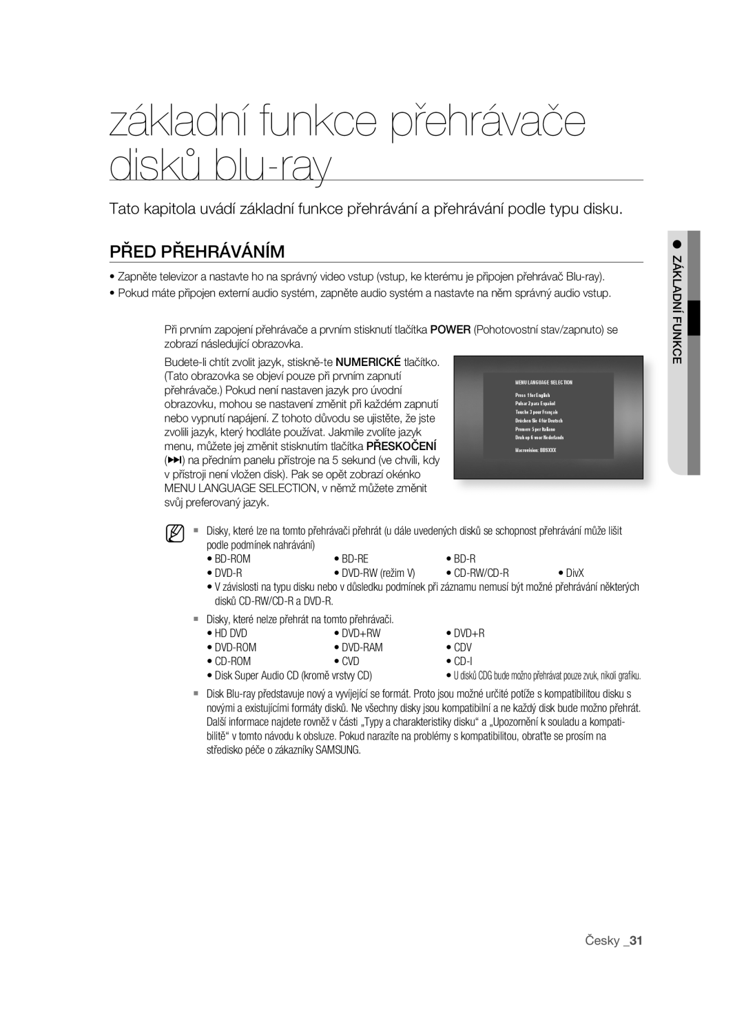 Samsung BD-P1580/EDC manual PřED PřEhráVáníM, Bd-Rom Bd-Re, Cd-Rw/Cd-R, Hd Dvd Dvd+Rw Dvd-Rom Dvd-Ram Cdv Cd-Rom Cvd 