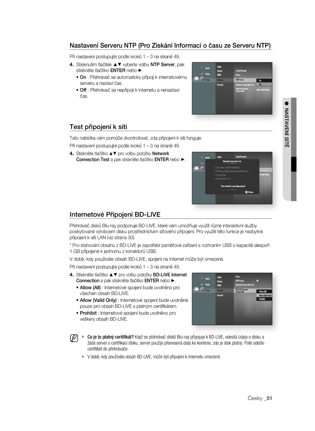 Samsung BD-P1580/EDC manual Internetové Přípojení BD-LIVE, Serveru a nastaví čas, Všechen obsah BD-LIVE 