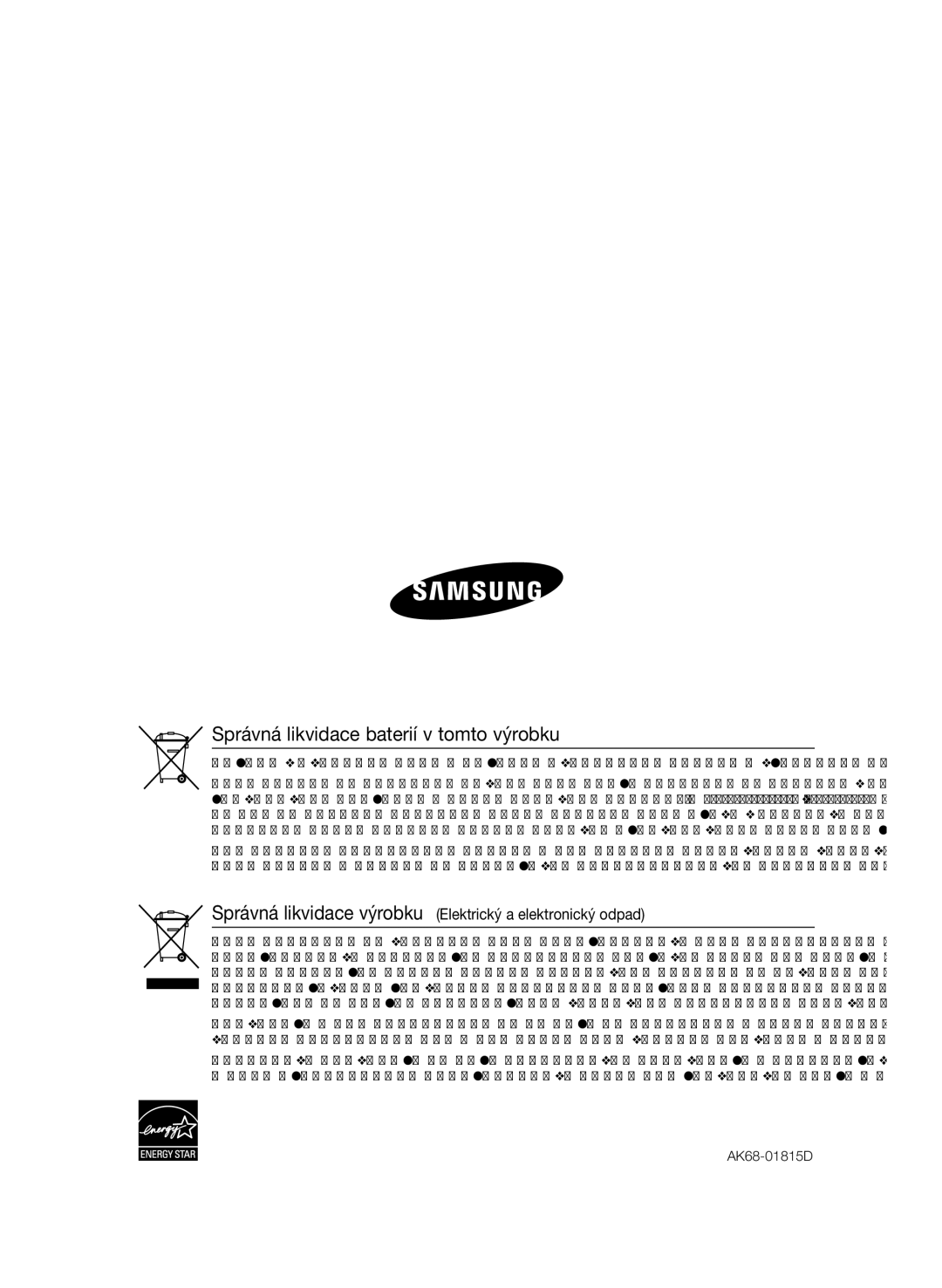 Samsung BD-P1580/EDC Správná likvidace baterií v tomto výrobku, Správná likvidace výrobku Elektrický a elektronický odpad 