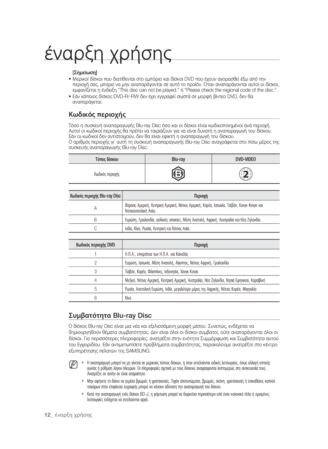 Samsung BD-P1580/EDC manual Κωδικός περιοχής, Συμβατότητα Blu-ray Disc 