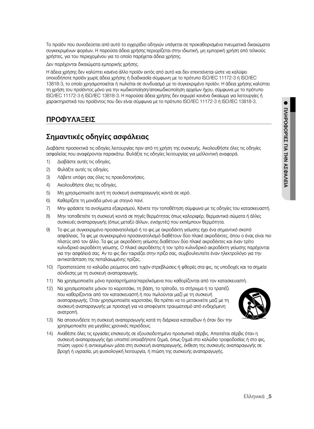 Samsung BD-P1580/EDC manual Προφυλάξεις Σημαντικές οδηγίες ασφάλειας, Δεν παρέχονται δικαιώματα εμπορικής χρήσης 