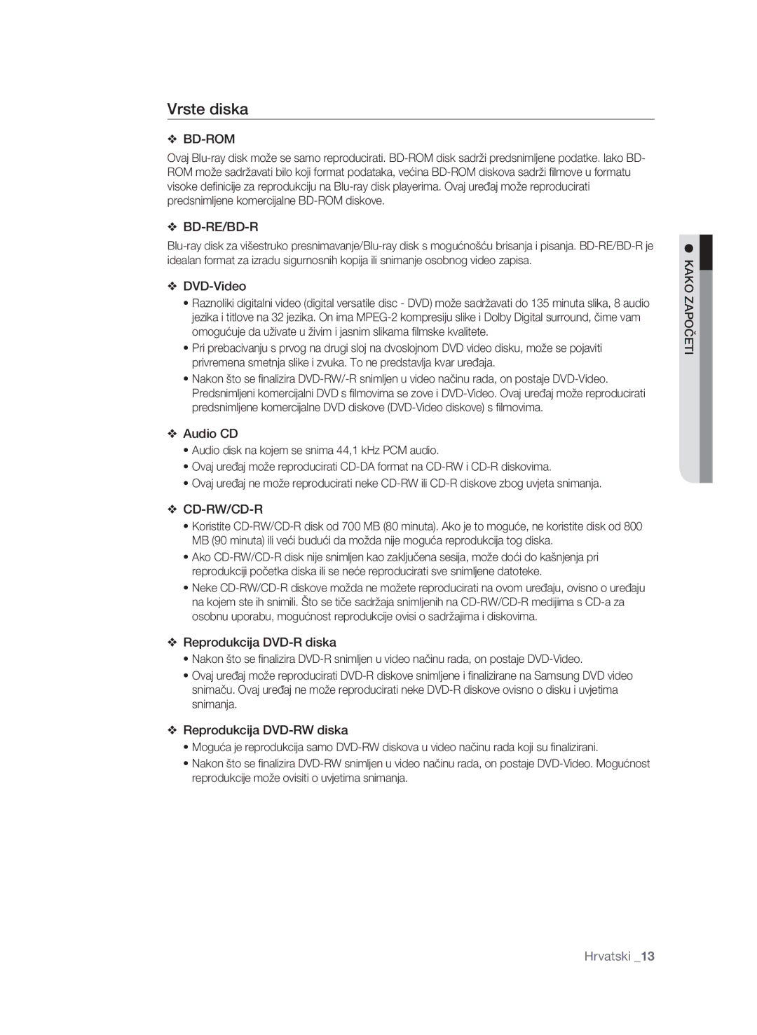 Samsung BD-P1580/EDC manual Vrste diska, Bd-Rom 