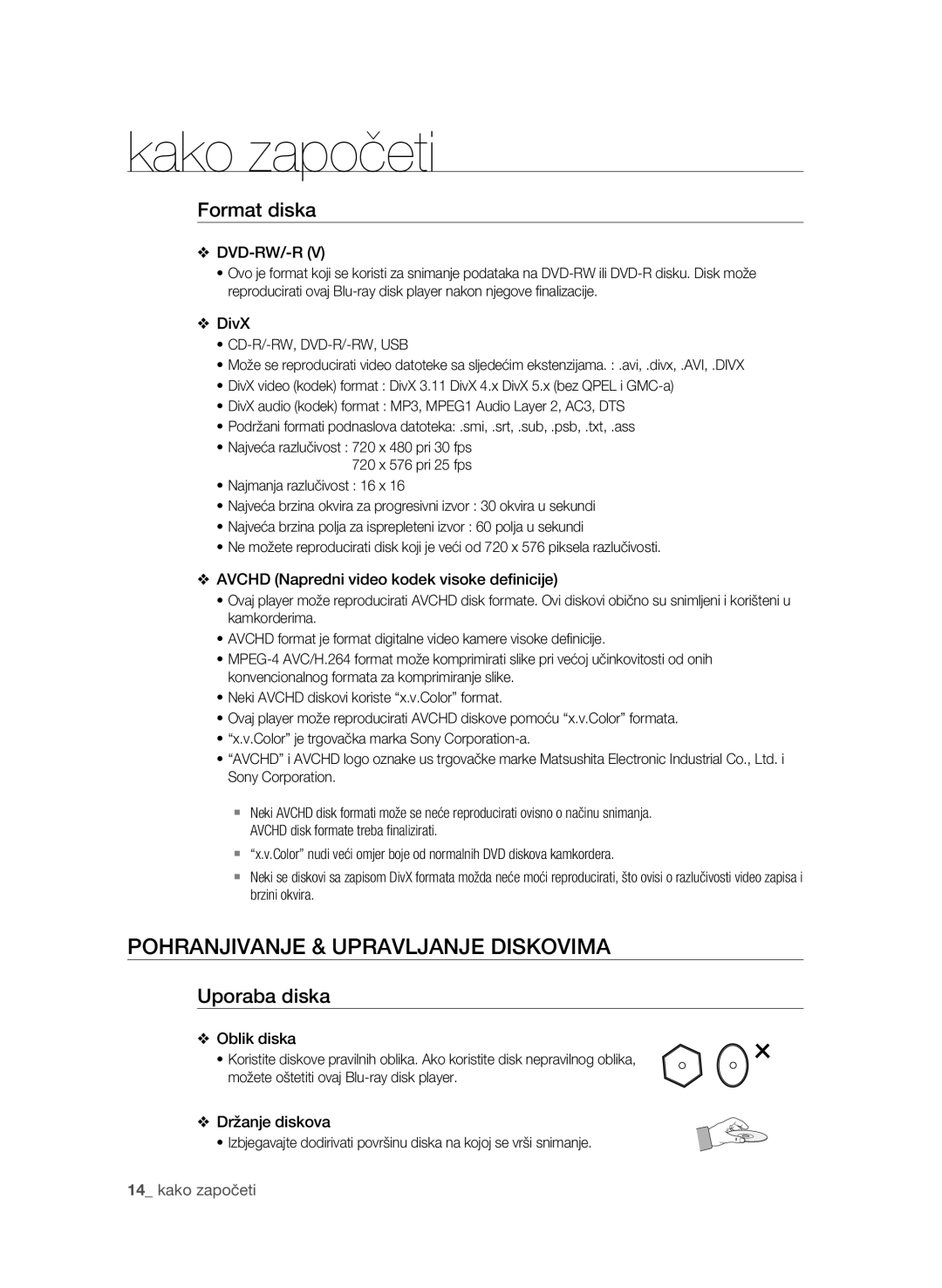 Samsung BD-P1580/EDC manual Pohranjivanje & Upravljanje Diskovima, Format diska, Uporaba diska, Cd-R/-Rw, Dvd-R/-Rw, Usb 