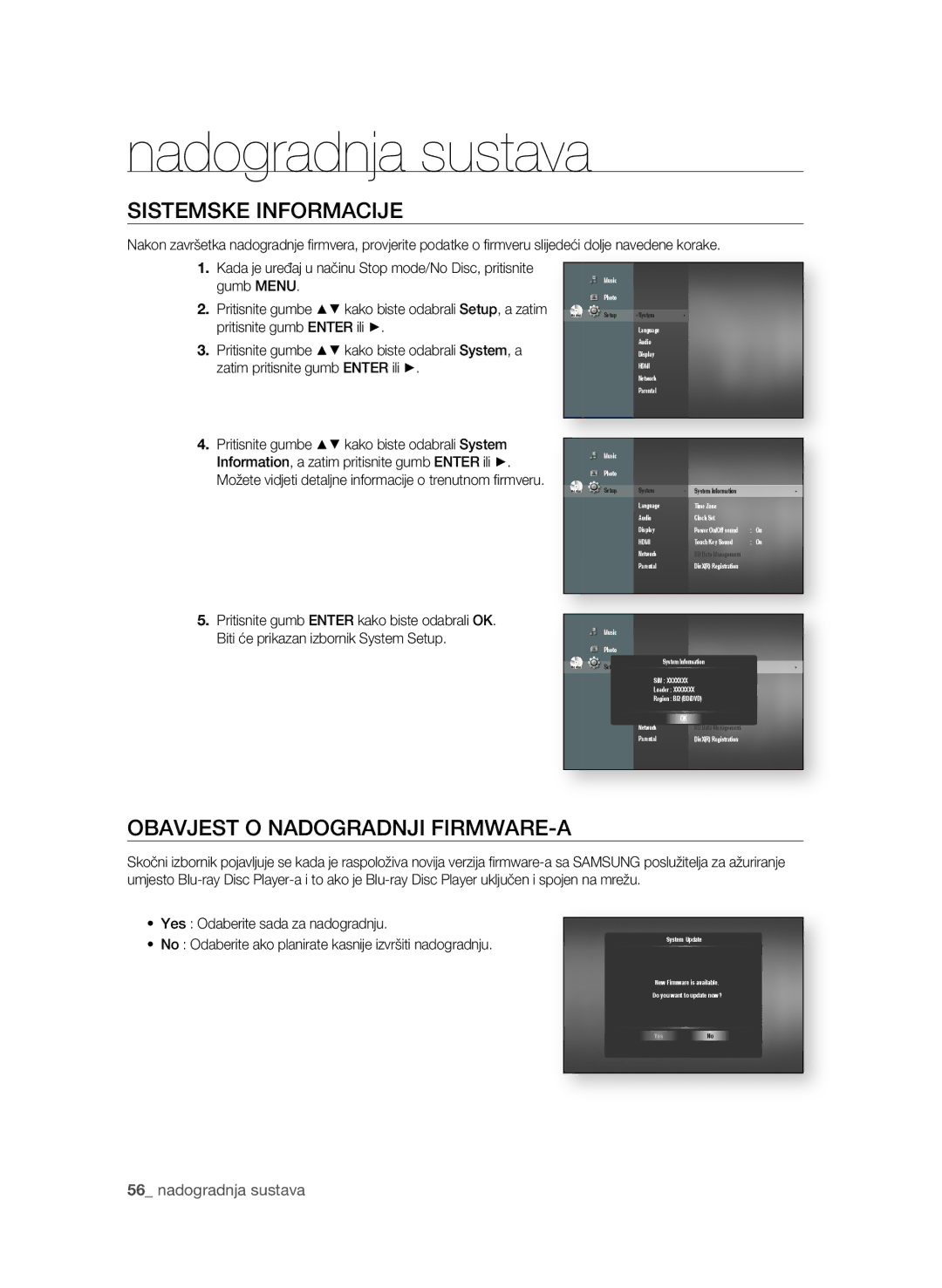 Samsung BD-P1580/EDC manual SIsTeMsKe InforMAcIje, ObAVjesT o nADoGrADnjI fIrMWAre-A 