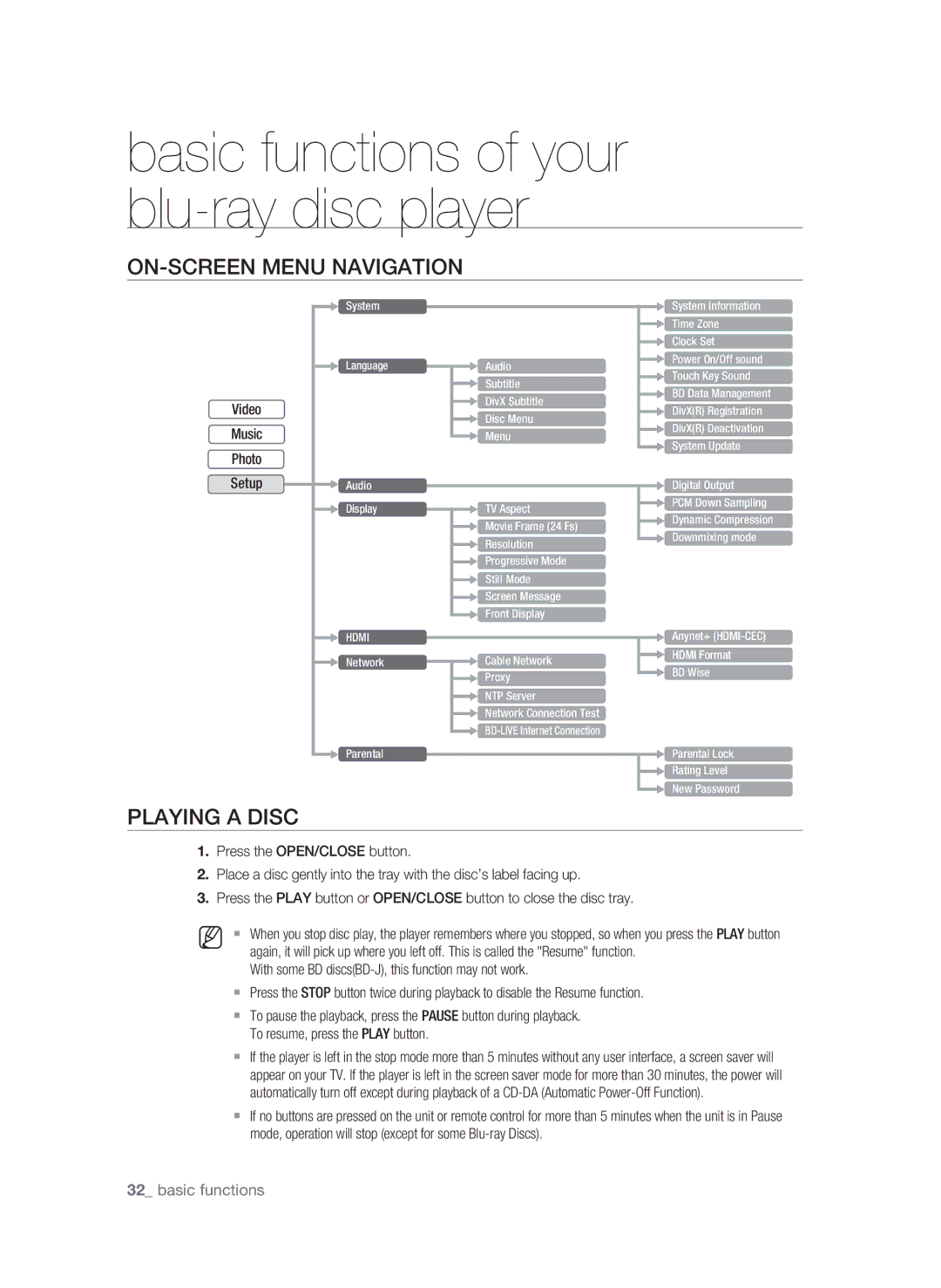 Samsung BD-P1580/XEC manual On-Screen Menu Navigation, Playing a Disc, With some BD discsBD-J, this function may not work 