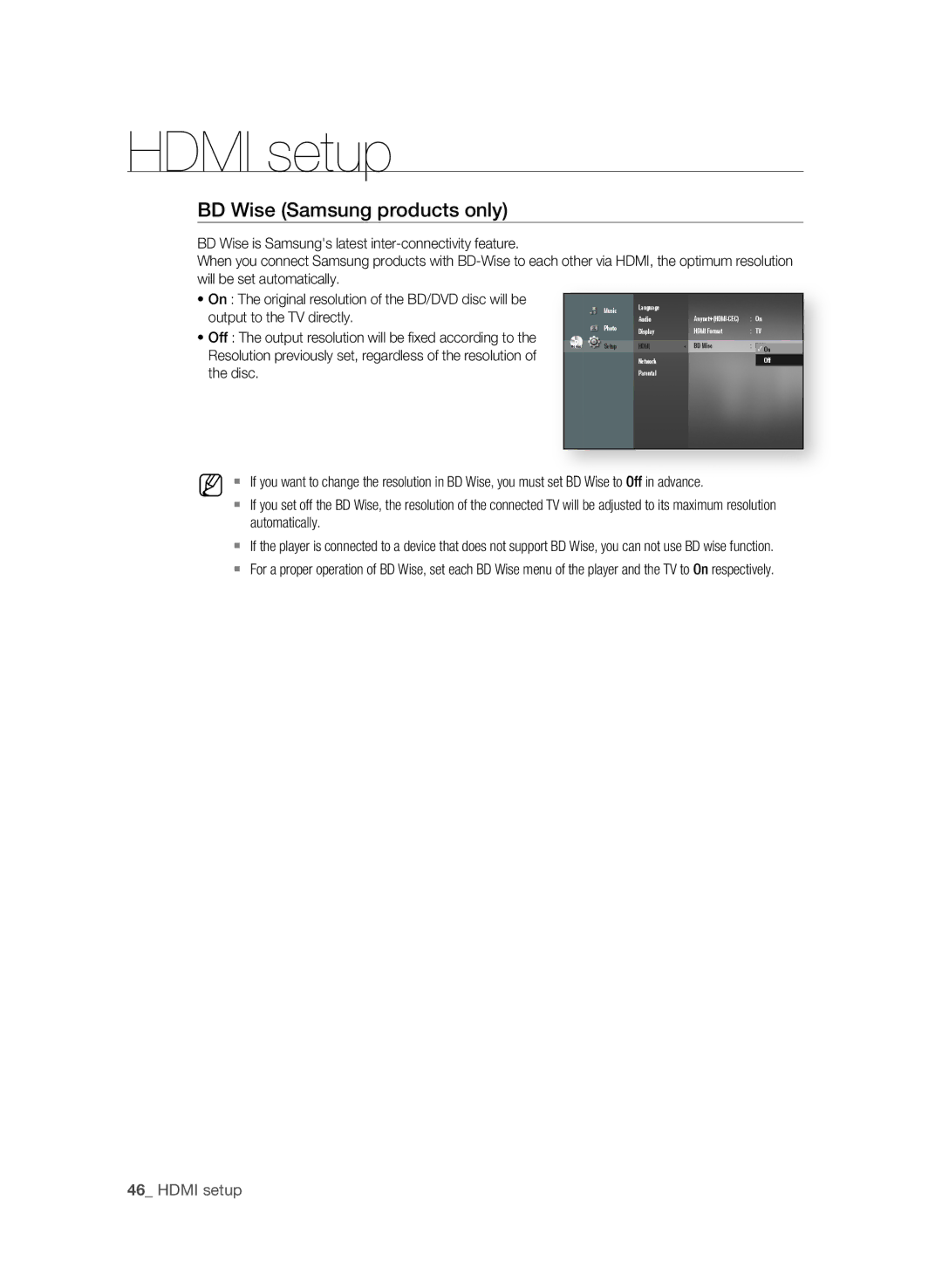 Samsung BD-P1580/XEF, BD-P1580/XEC, BD-P1580/EDC, BD-P1580/XEE manual BD Wise Samsung products only 