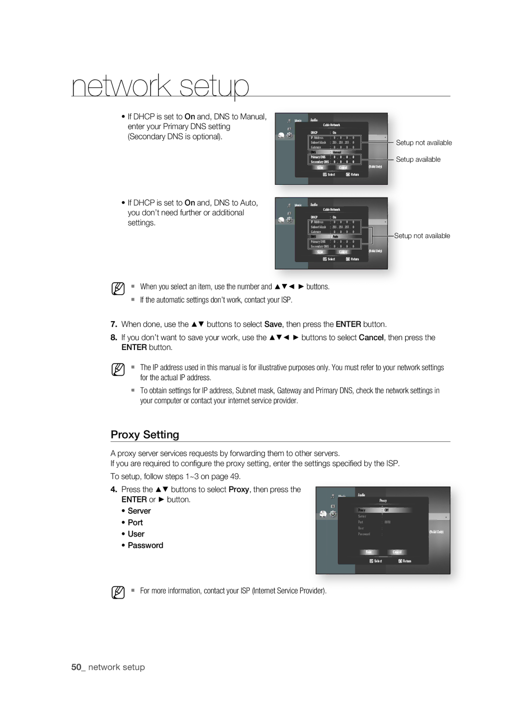 Samsung BD-P1580/XEF, BD-P1580/XEC, BD-P1580/EDC, BD-P1580/XEE manual Proxy Setting 