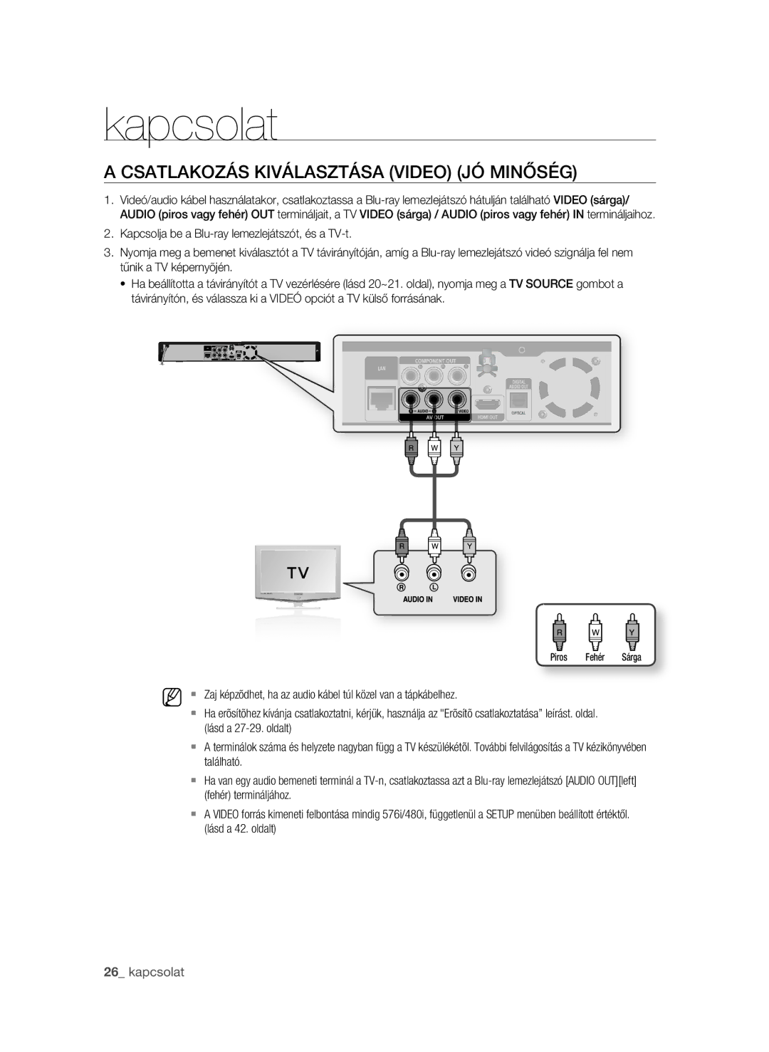 Samsung BD-P1580/XEF, BD-P1580/XEC, BD-P1580/EDC, BD-P1580/XEE manual CsAtlAKOzÁs KiVÁlAsztÁsA VideO Jó miNőség 