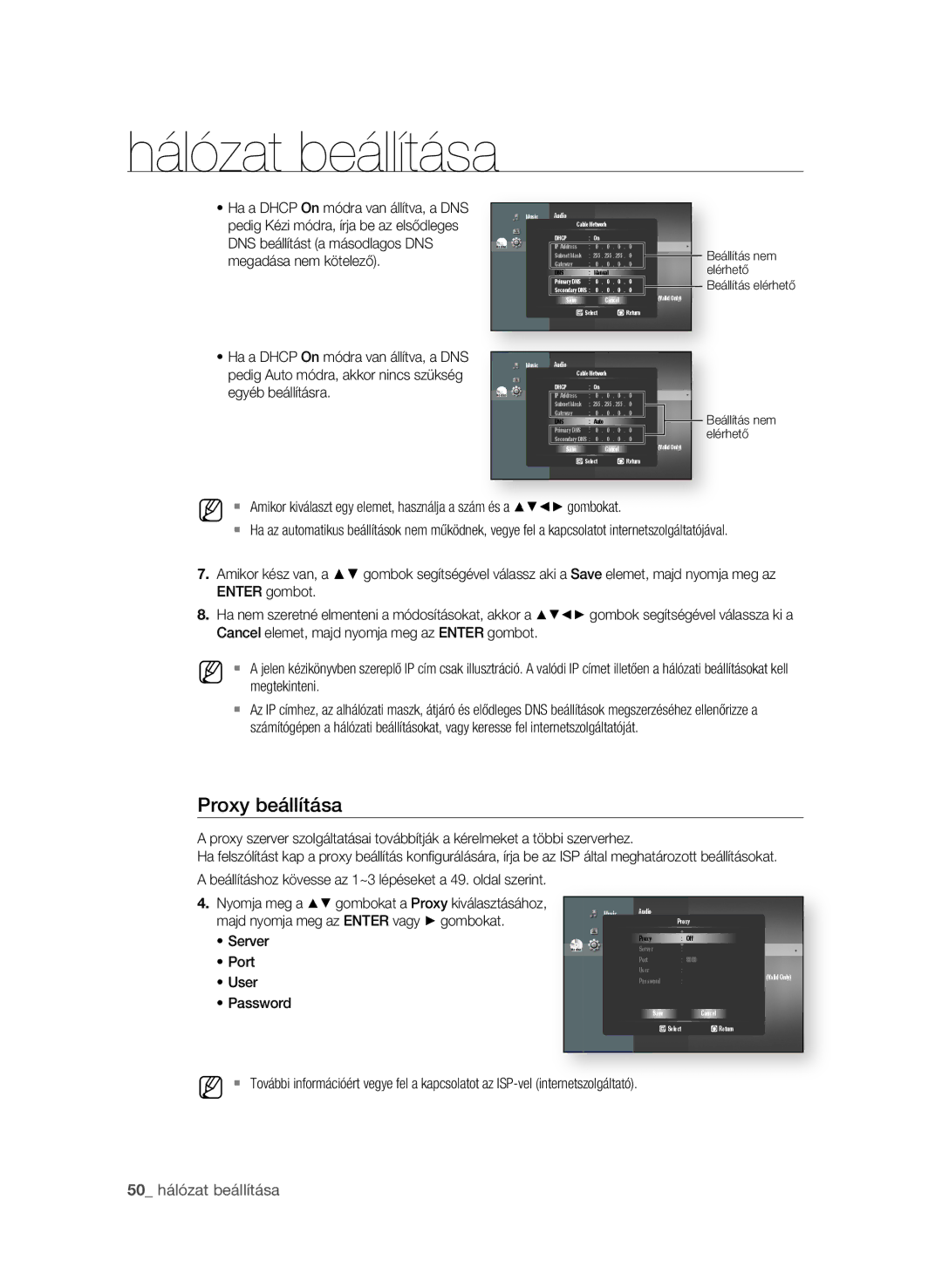 Samsung BD-P1580/XEF, BD-P1580/XEC, BD-P1580/EDC, BD-P1580/XEE manual Proxy beállítása 