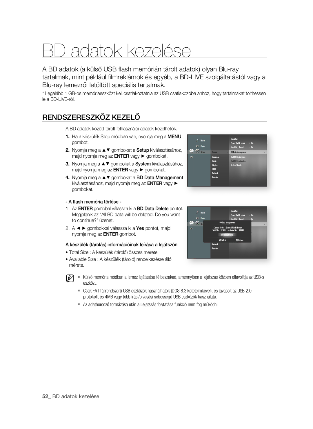 Samsung BD-P1580/XEC, BD-P1580/EDC, BD-P1580/XEF, BD-P1580/XEE manual BD adatok kezelése, ReNdszeReszKöz Kezelő 