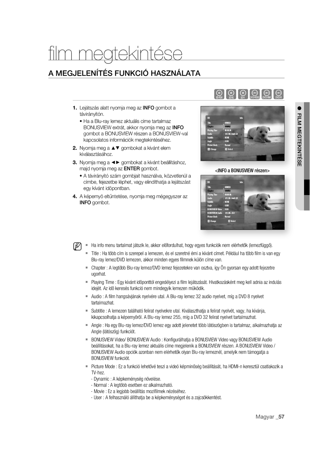 Samsung BD-P1580/EDC, BD-P1580/XEC, BD-P1580/XEF, BD-P1580/XEE manual Lm megtekintése, MegJeleNítés FuNKCió hAszNÁlAtA 