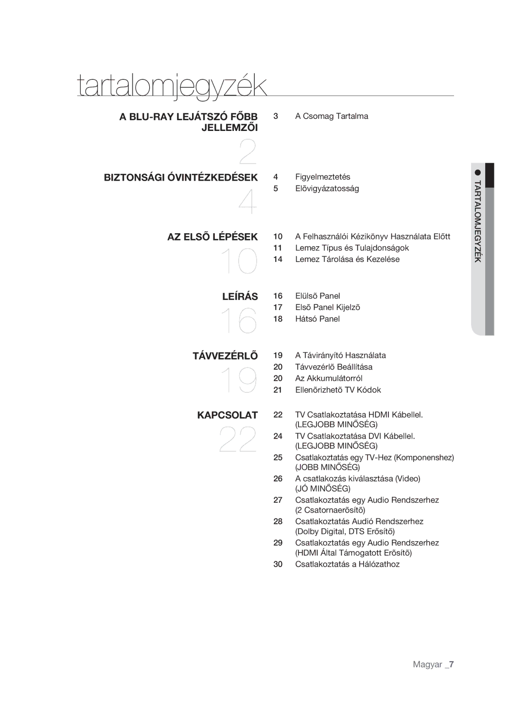 Samsung BD-P1580/XEE, BD-P1580/XEC, BD-P1580/EDC, BD-P1580/XEF Tartalomjegyzék, Legjobb Minőség, Jobb Minőség, JÓ Minőség 