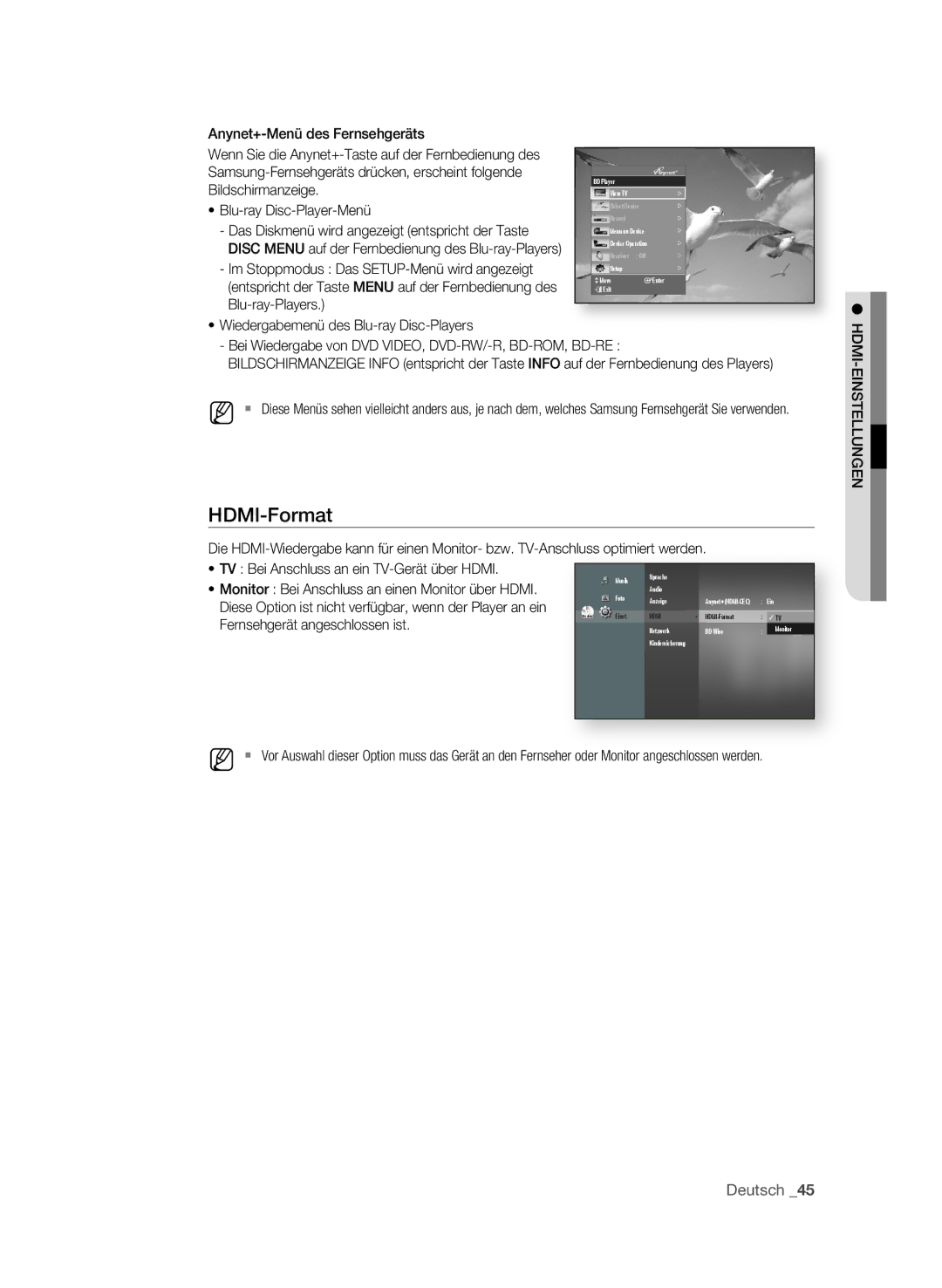 Samsung BD-P1580/XEC HdMI-Format, Bei Wiedergabe von DVD VIDEO, DVD-RW/-R, BD-ROM, BD-RE, Fernsehgerät angeschlossen ist 