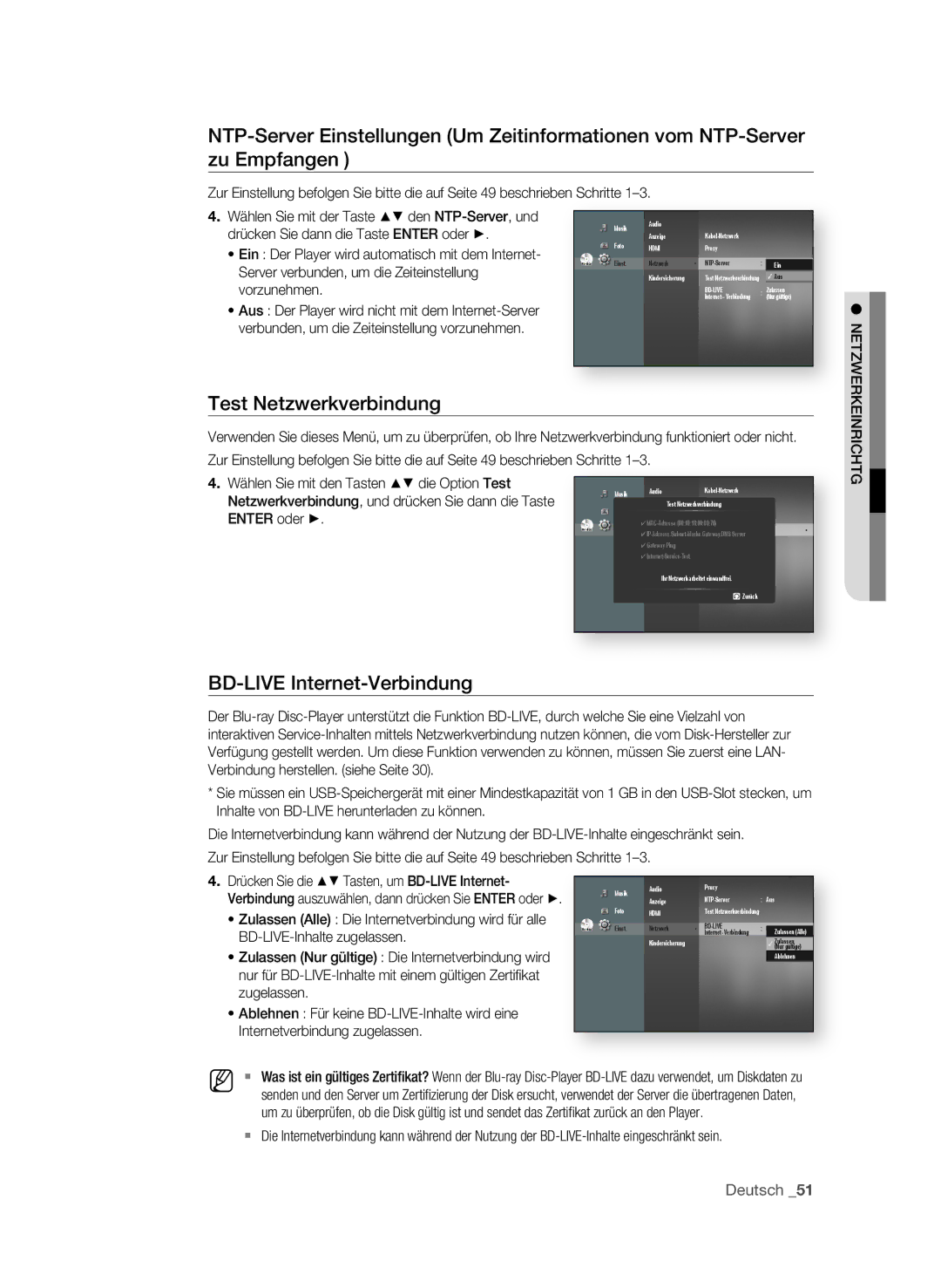 Samsung BD-P1580/XEC manual Test netzwerkverbindung, Bd-LIVE Internet-Verbindung, Server verbunden, um die Zeiteinstellung 