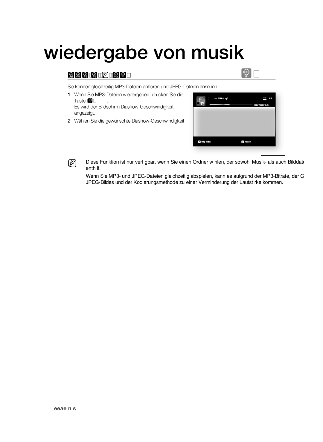Samsung BD-P1580/XEC, BD-P1580/EDC, BD-P1580/XEF manual Gleichzeitige Wiedergabe von MP3 & JPEg-dateien AGF, Enthält 
