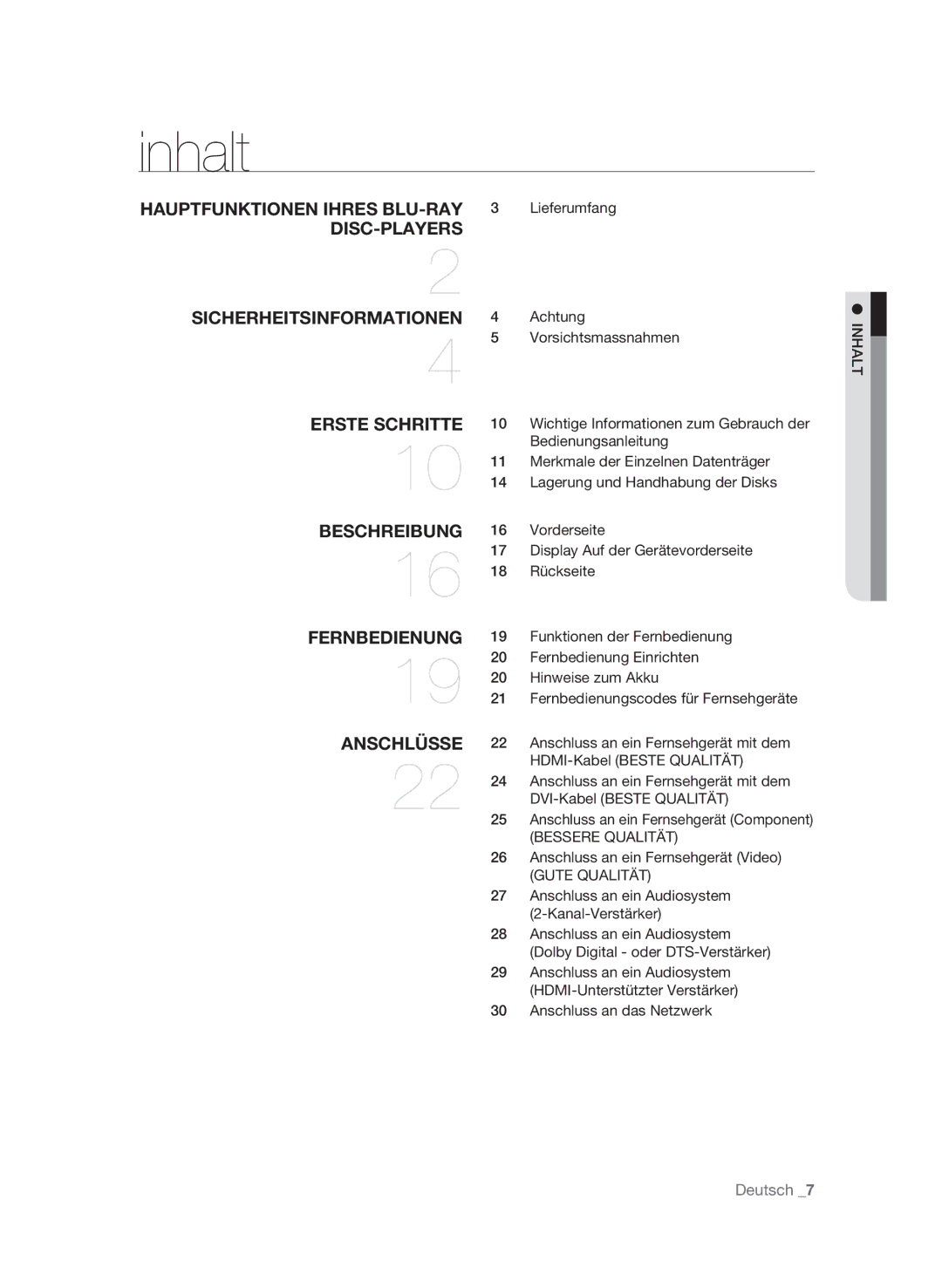 Samsung BD-P1580/EDC, BD-P1580/XEC, BD-P1580/XEF manual Inhalt, Bessere Qualität, Gute Qualität 