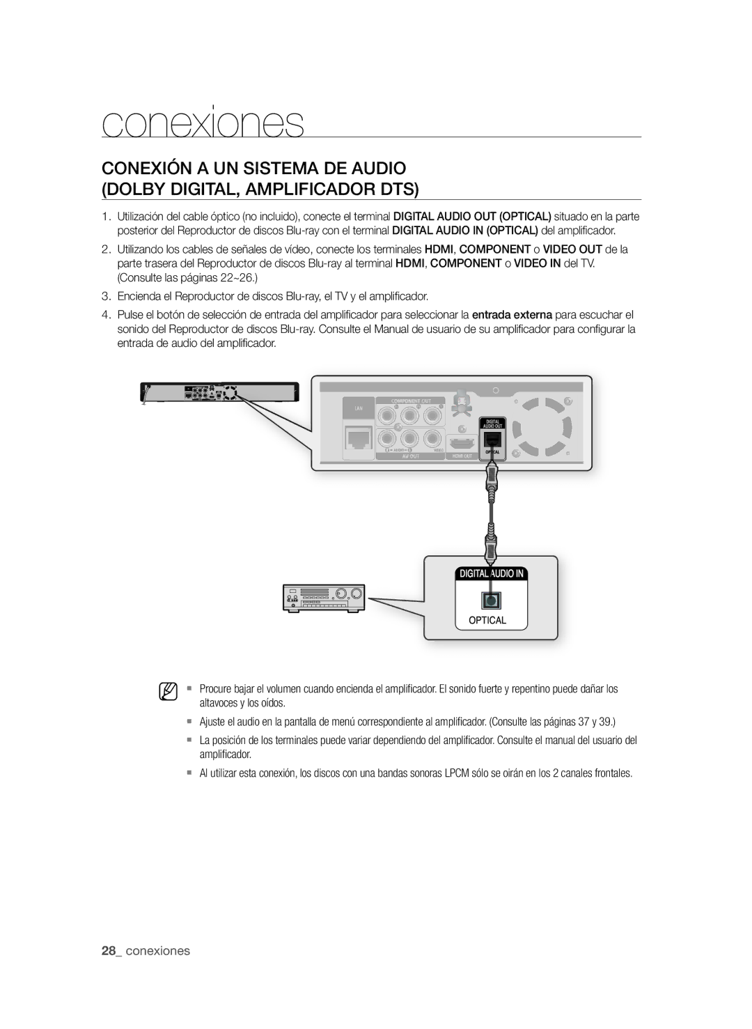 Samsung BD-P1580/XEC manual Altavoces y los oídos, Amplificador 