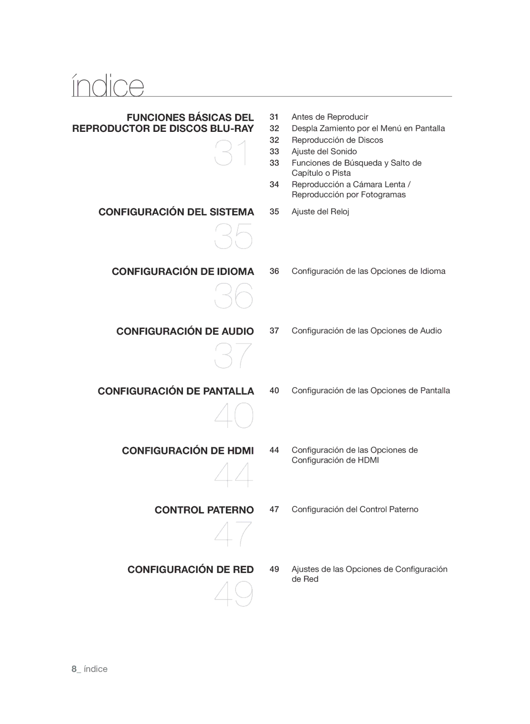 Samsung BD-P1580/XEC manual Ajuste del Reloj, Configuración de las Opciones de Audio, Configuración de Hdmi, De Red 