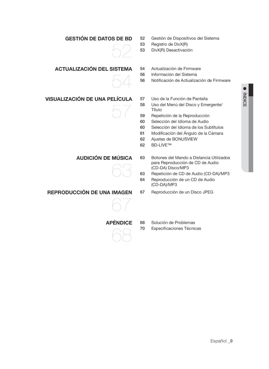 Samsung BD-P1580/XEC manual Bd-Live, Solución de Problemas, Especificaciones Técnicas 